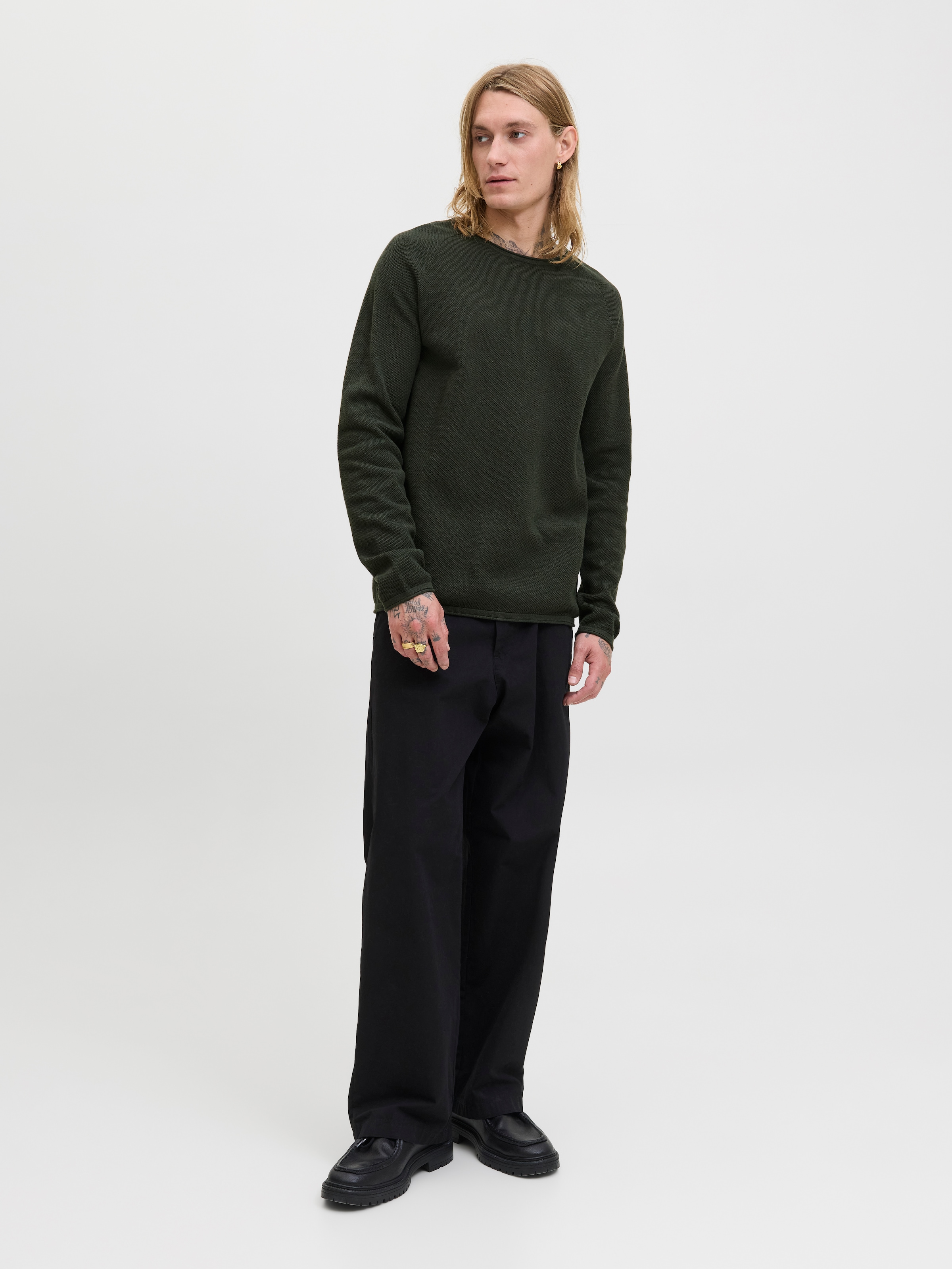 Jack & Jones Rundhalspullover »JJEHILL KNIT CREW NECK NOOS«, aus Strukturstrick