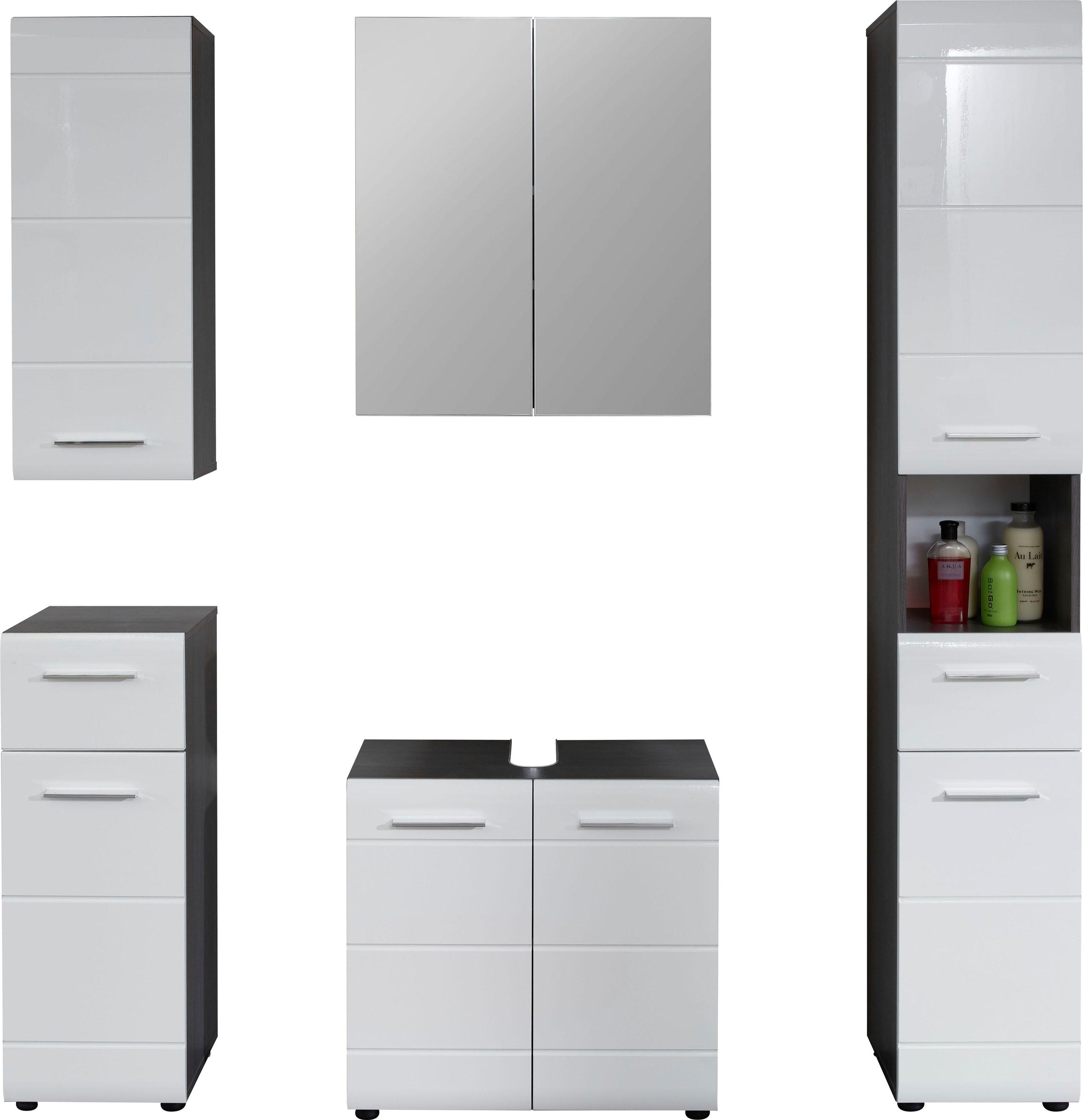 Image of trendteam Badmöbel-Set »Skin«, (Set, 5 St.), Badezimmerschränke mit Fronten in Hochglanz- oder Holzoptik bei Ackermann Versand Schweiz