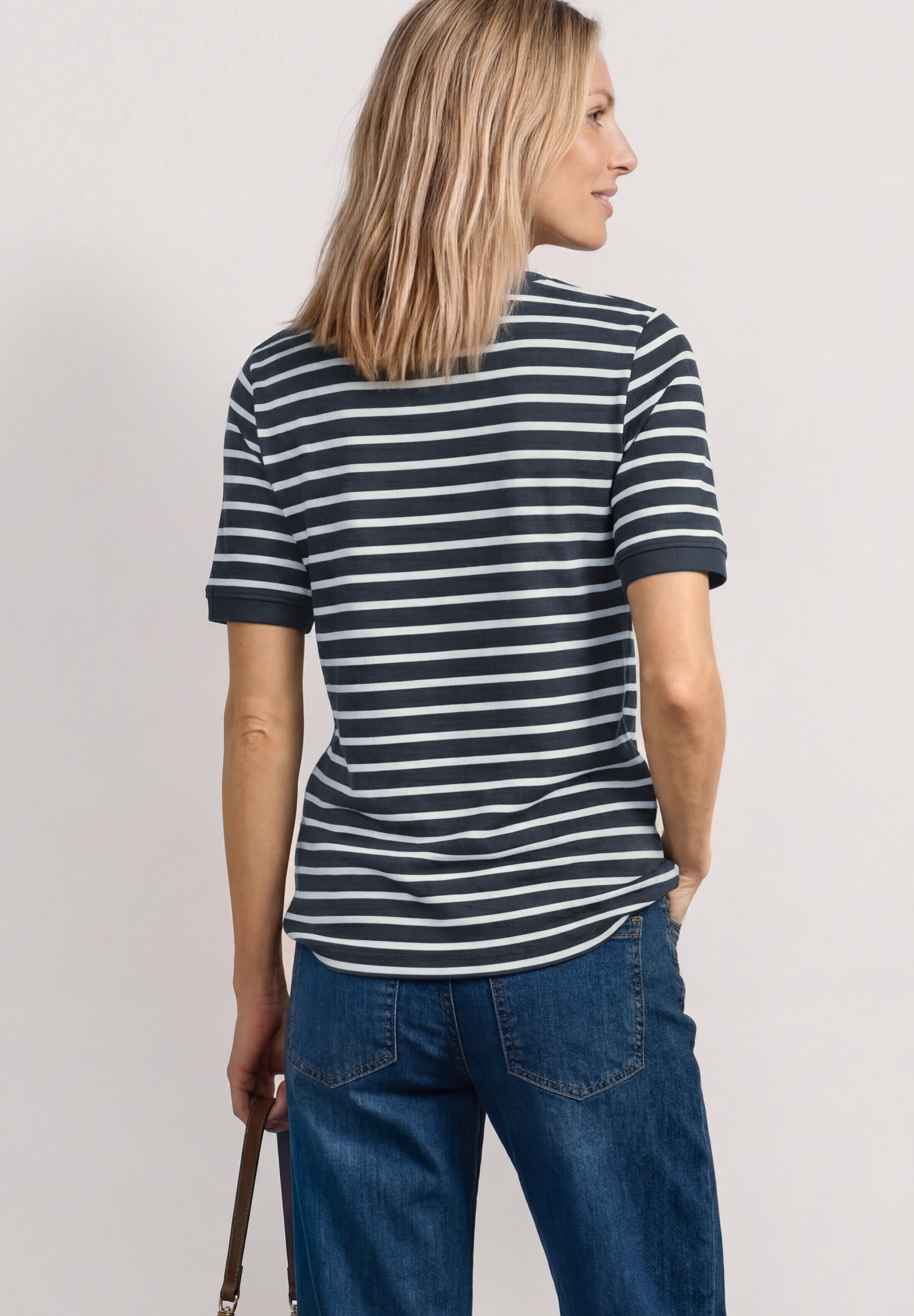 STREET ONE Shirt à col rond t-shirt d'été avec encolure bateau et rayures