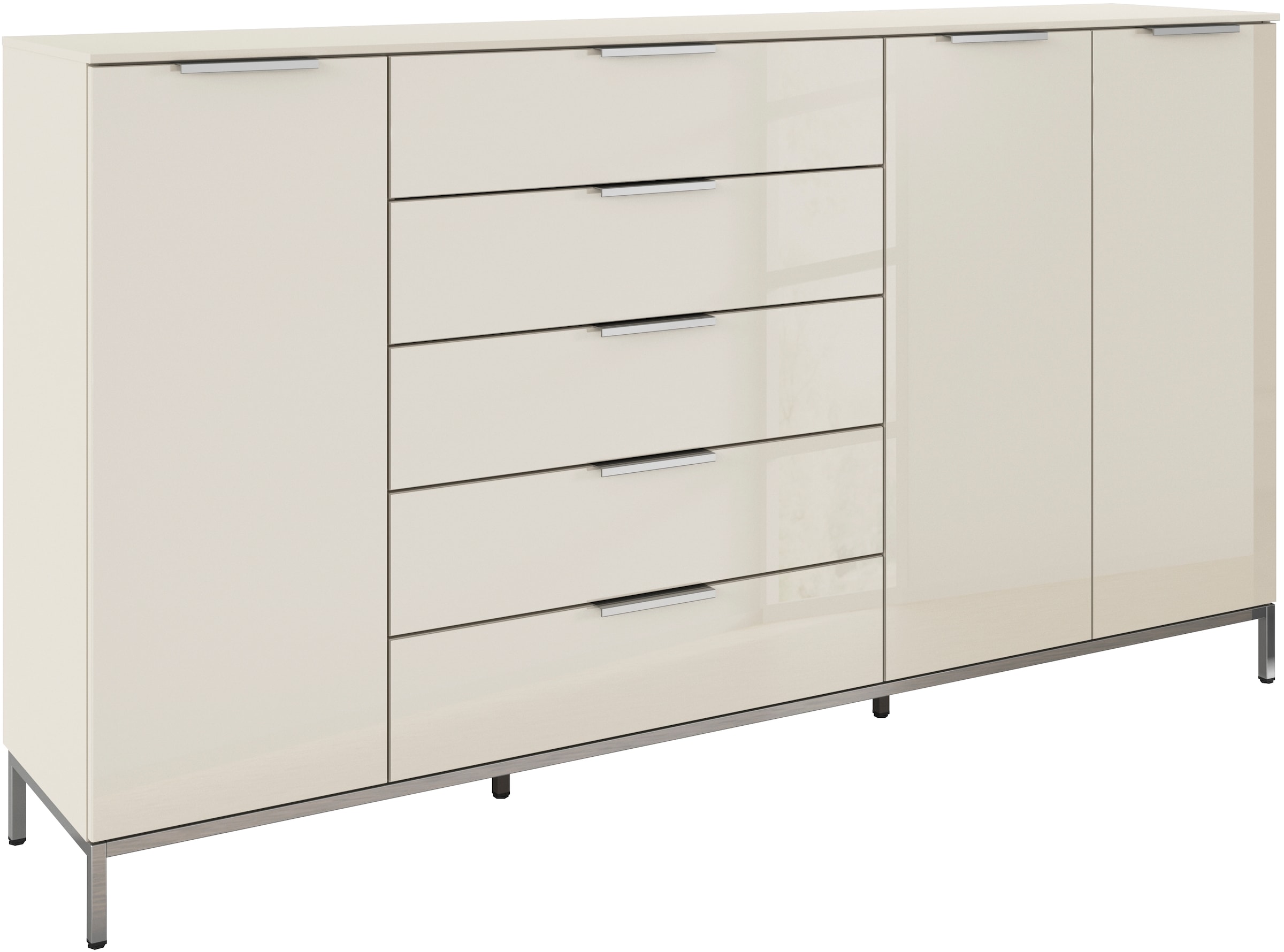 rauch Commode combinée »Kommode Türkommode Sideboard Kombikommode FLIPP mit Glasfront« Largeur 200 cm avec 4 étagères,  3 portes avec 5 tiroirs et fonction soft-close ainsi que façade en verre