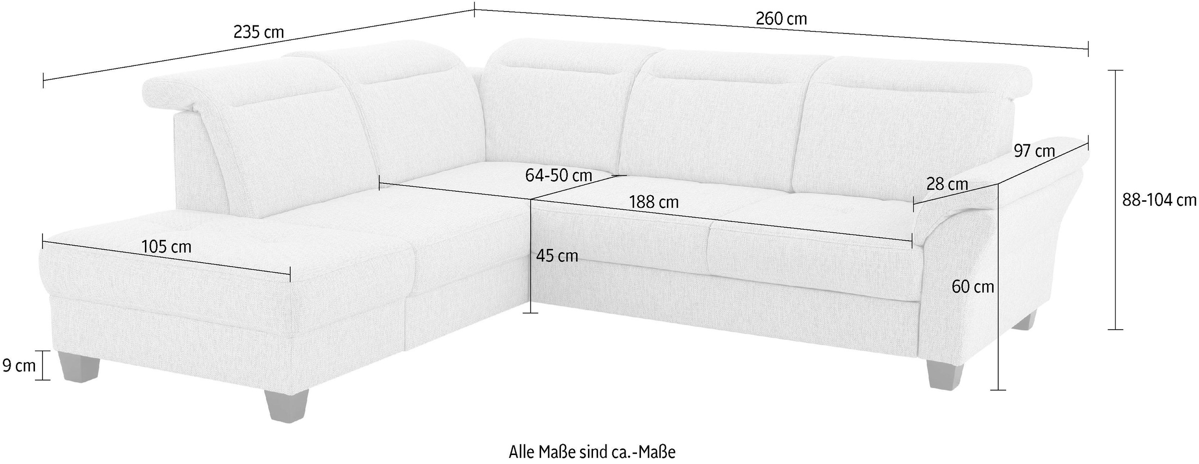 Home affaire Ecksofa »Solvei L-Form«, wahlweise auch mit Kopfteilverstellung und Bettfunktion, Federkern