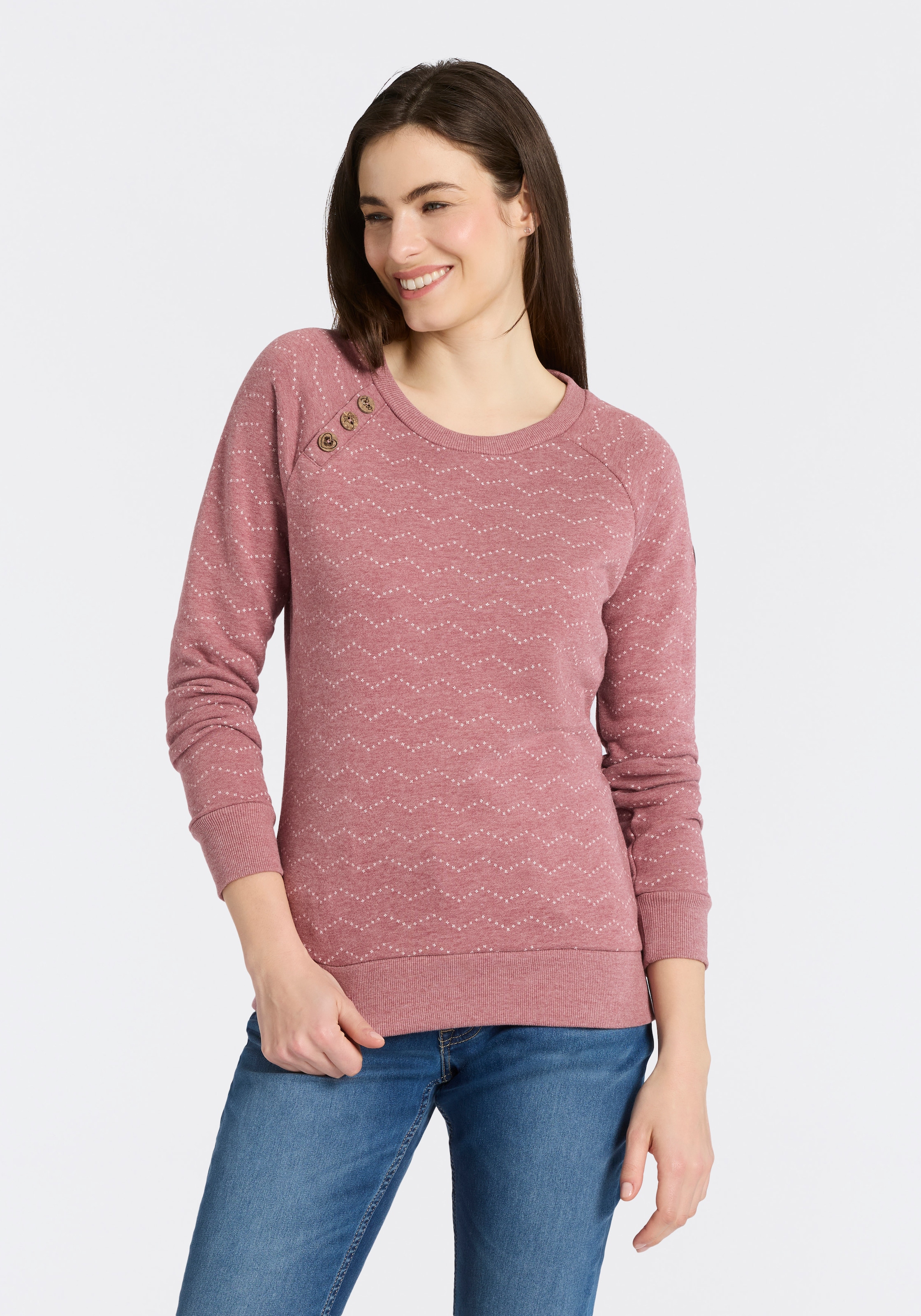 Ragwear Sweatshirt »DARIA ZIG ZAG O«, mit Zierknöpfen am Ausschnitt
