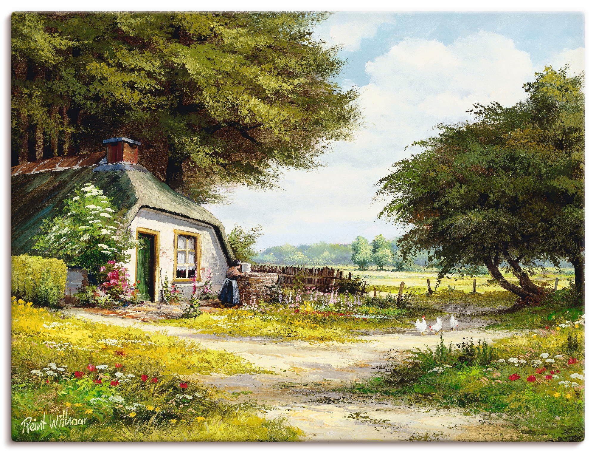 Image of Artland Leinwandbild "Bauernhaus" Garten 1 Stk. tlg. auf Holzrahmen gespannt