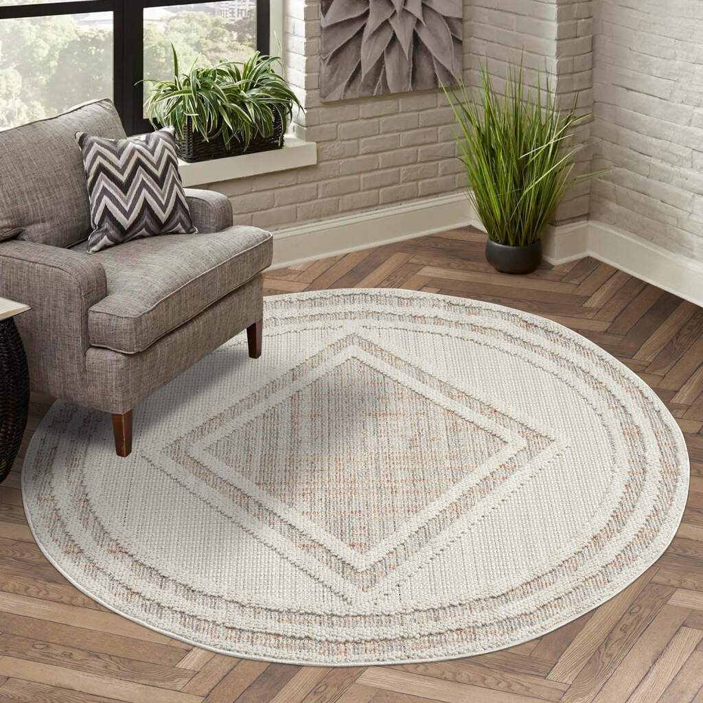 Image of Carpet City Teppich "LINDO 8853" rund 11 mm Höhe Kurzflor, Hochtief-Muster/ 3D-Effekt, Boho-Stil, Wohnzimmer