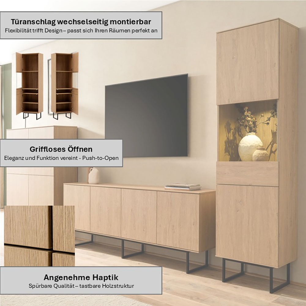 Home affaire Meuble mural »Lund, moderne Anbauwand, Wohnzimmer-Set in Stone Oak« 3 cuis tlg.