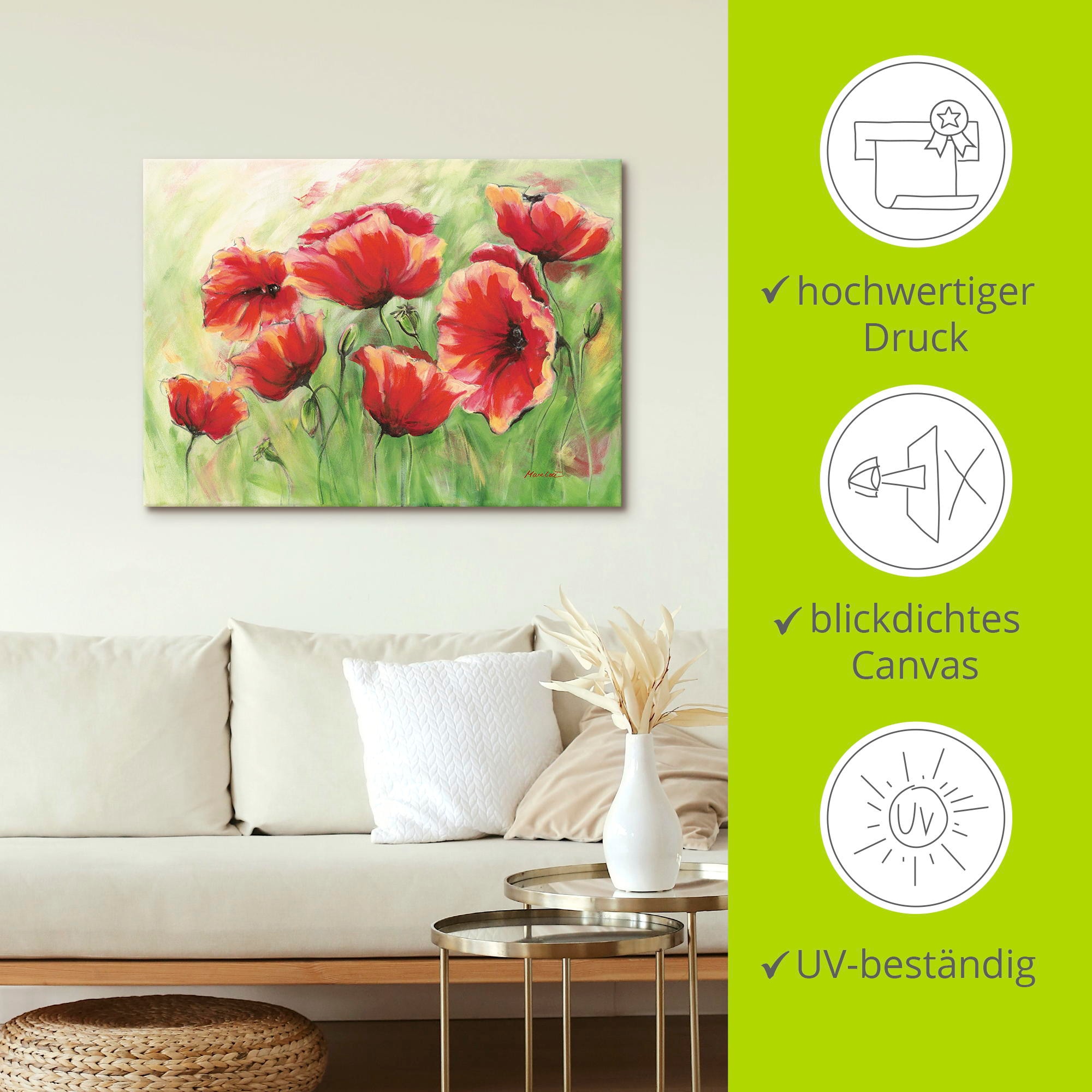 Artland Wandbild »Rote Mohnblumen II«, Blumen, (1 St.), als Leinwandbild, Poster in verschied. Grössen