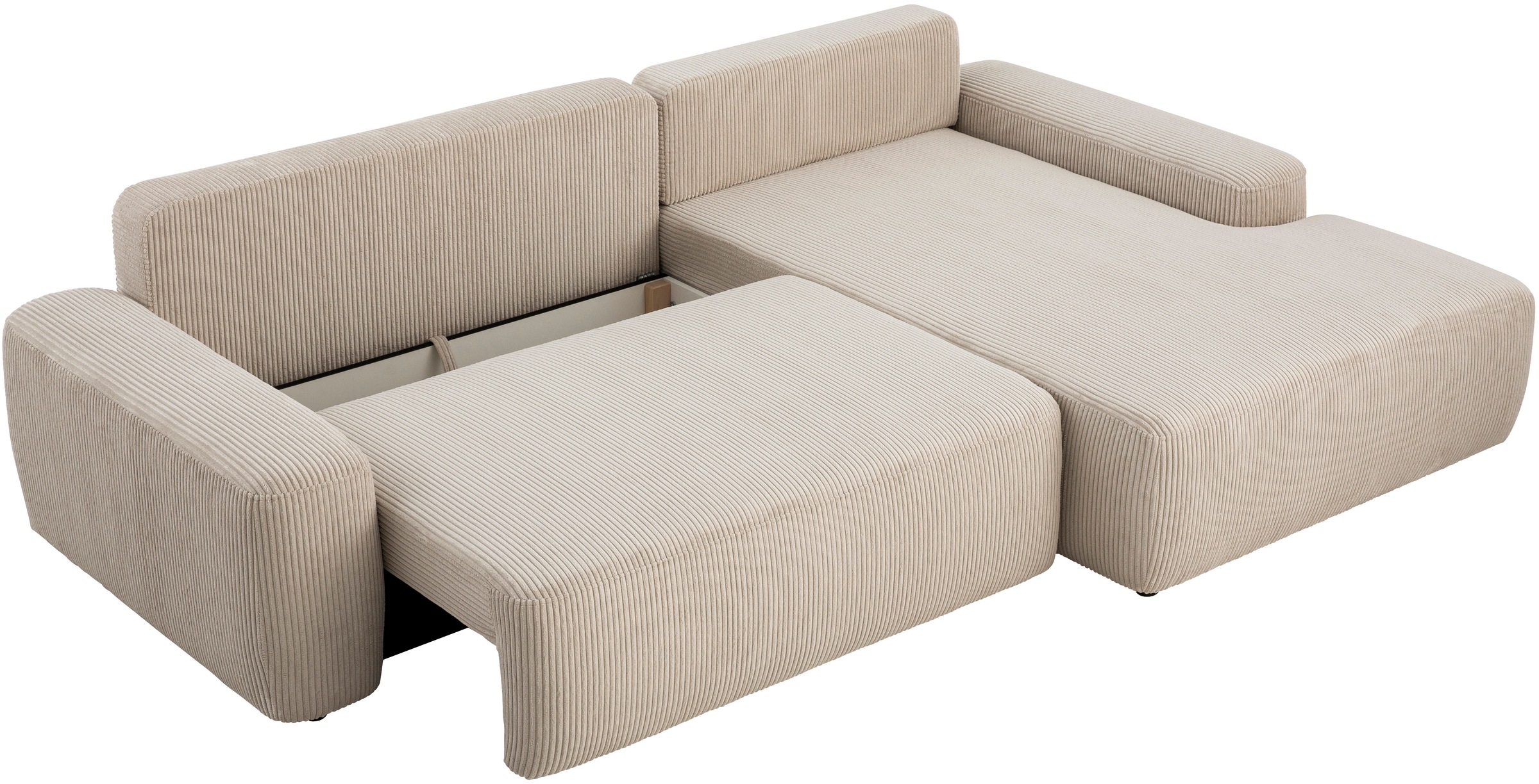 INOSIGN Ecksofa »TORGE (264cm), Schlafsofa in Cord, Samtvelours o Struktur fein, L-Form«, Schlaffunktion, Bettkasten, Liegefläche: 125/210 cm