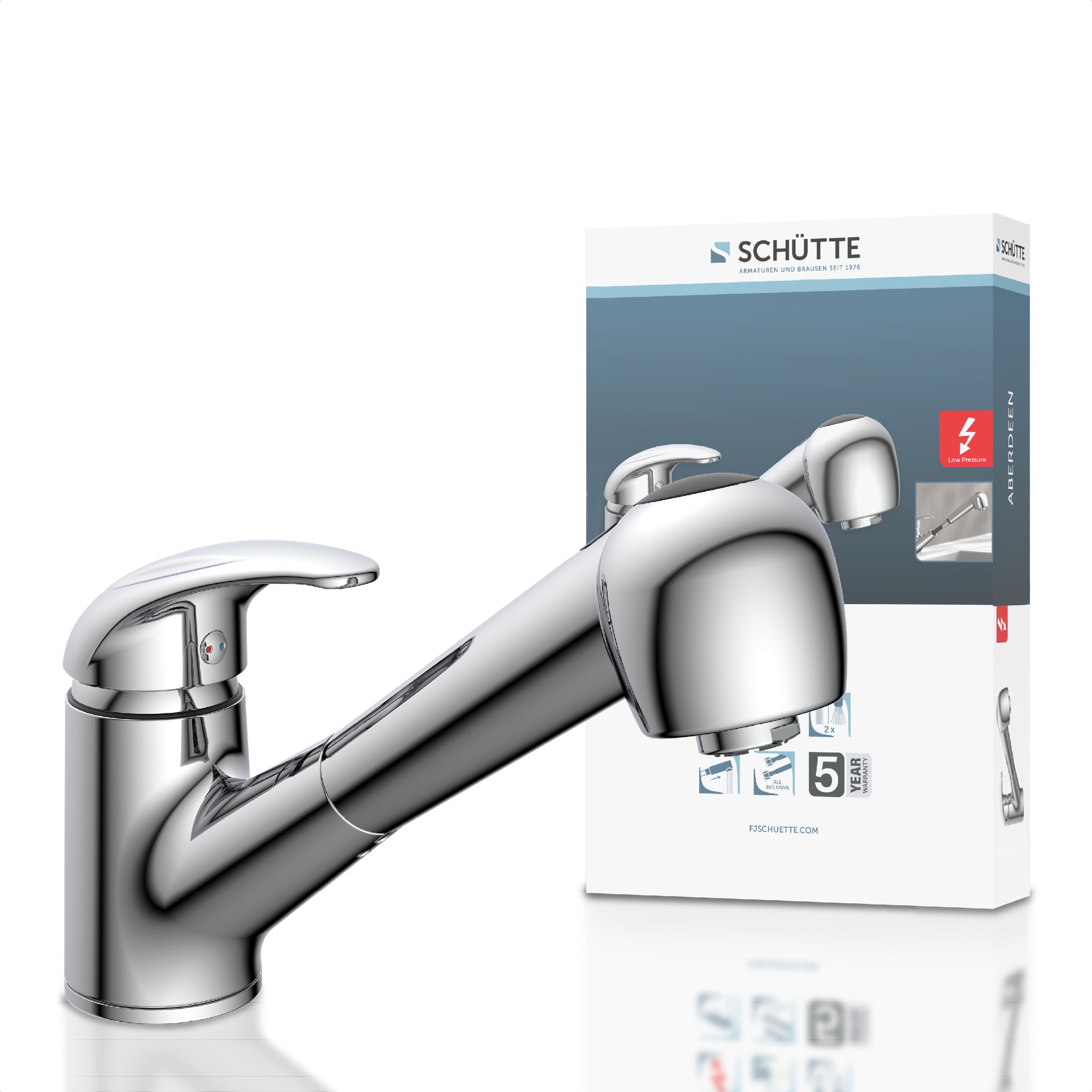 Schütte Spültischarmatur »ABERDEEN« mit Geschirrbrause, Niederdruck Armatur Küche, 150° schwenkbar, Chrom