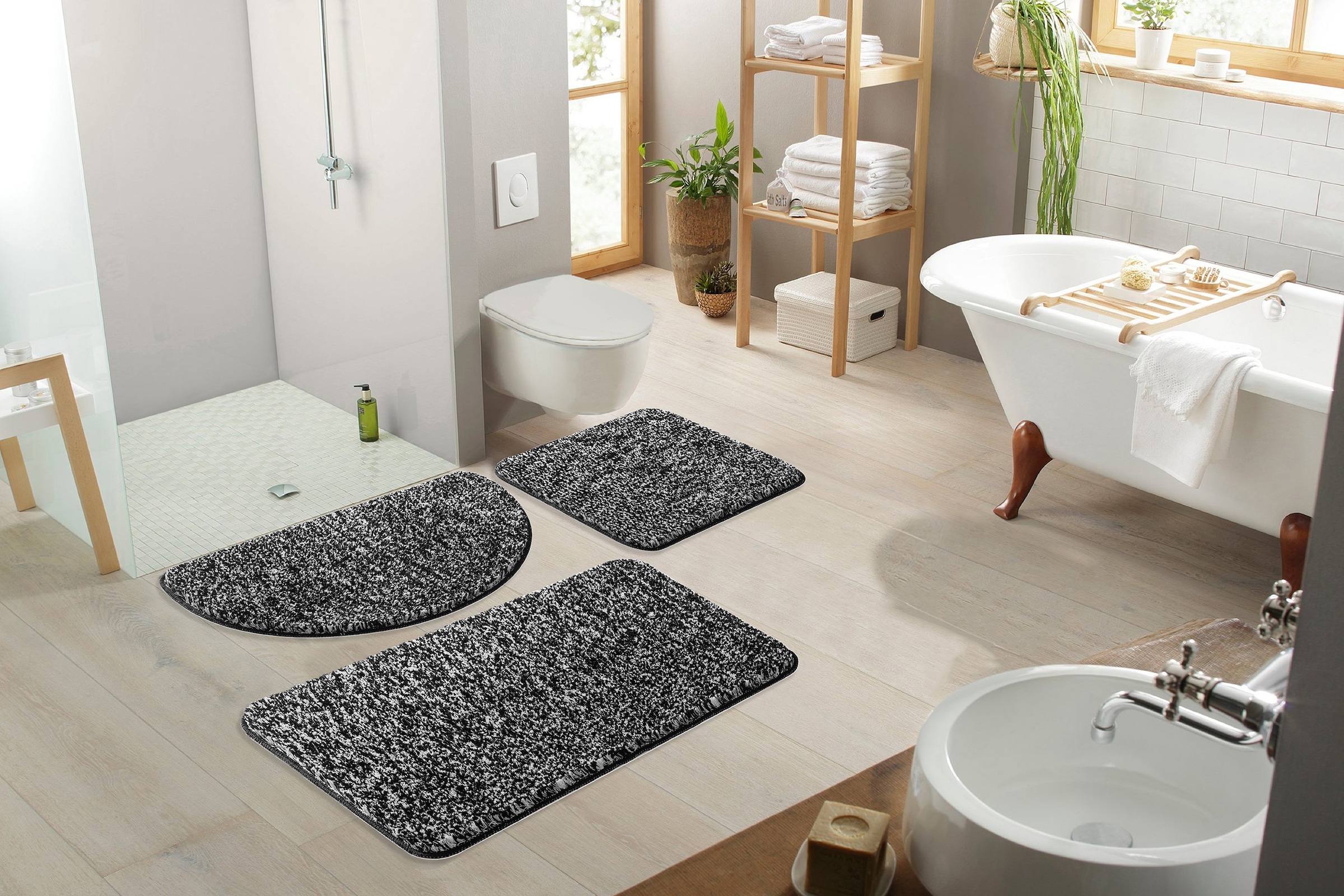 my home Badematte »Vanessa meliert, Badvorleger, Badezimmer Teppich, Duschvorleger«, rutschhemmend beschichtet, strapazierfähig, Badteppich, weiche Haptik, unifarben