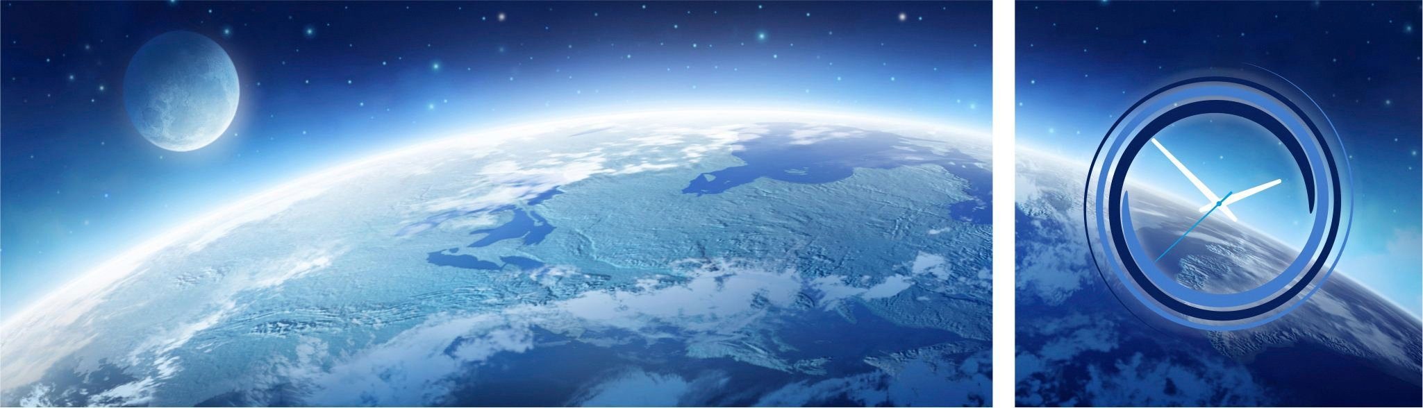 Image of Conni Oberkircher´s Bild »Earth & Moon - Weltraum II«, Weltraum, (Set, (Set 2), mit dekorativer Uhr, Erde, Mond bei Ackermann Versand Schweiz