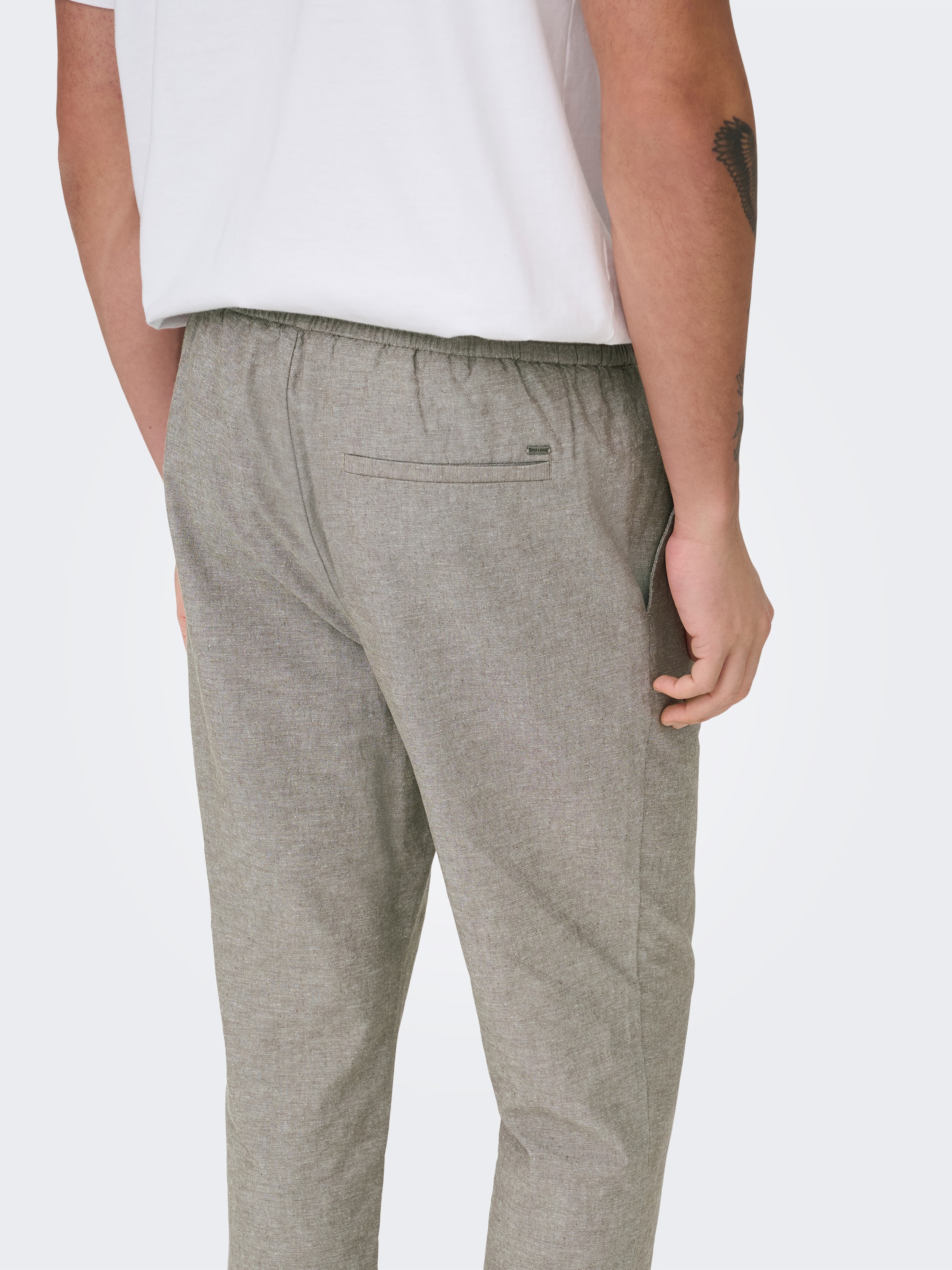 ONLY & SONS Pantalon à enfiler »ONSLINUS CROP 0007 COT LIN PNT NOOS«  coton avec lin, ceinture élastique et cordon