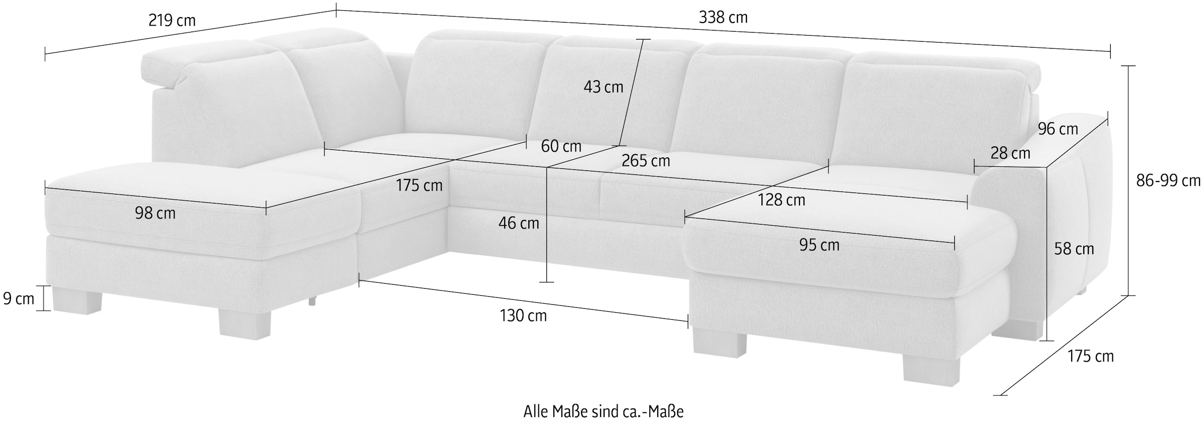 Home affaire Wohnlandschaft »Dundee U-Form« wahlweise mit Kopfteilverstellung und zusätzlich mit Bettfunktion