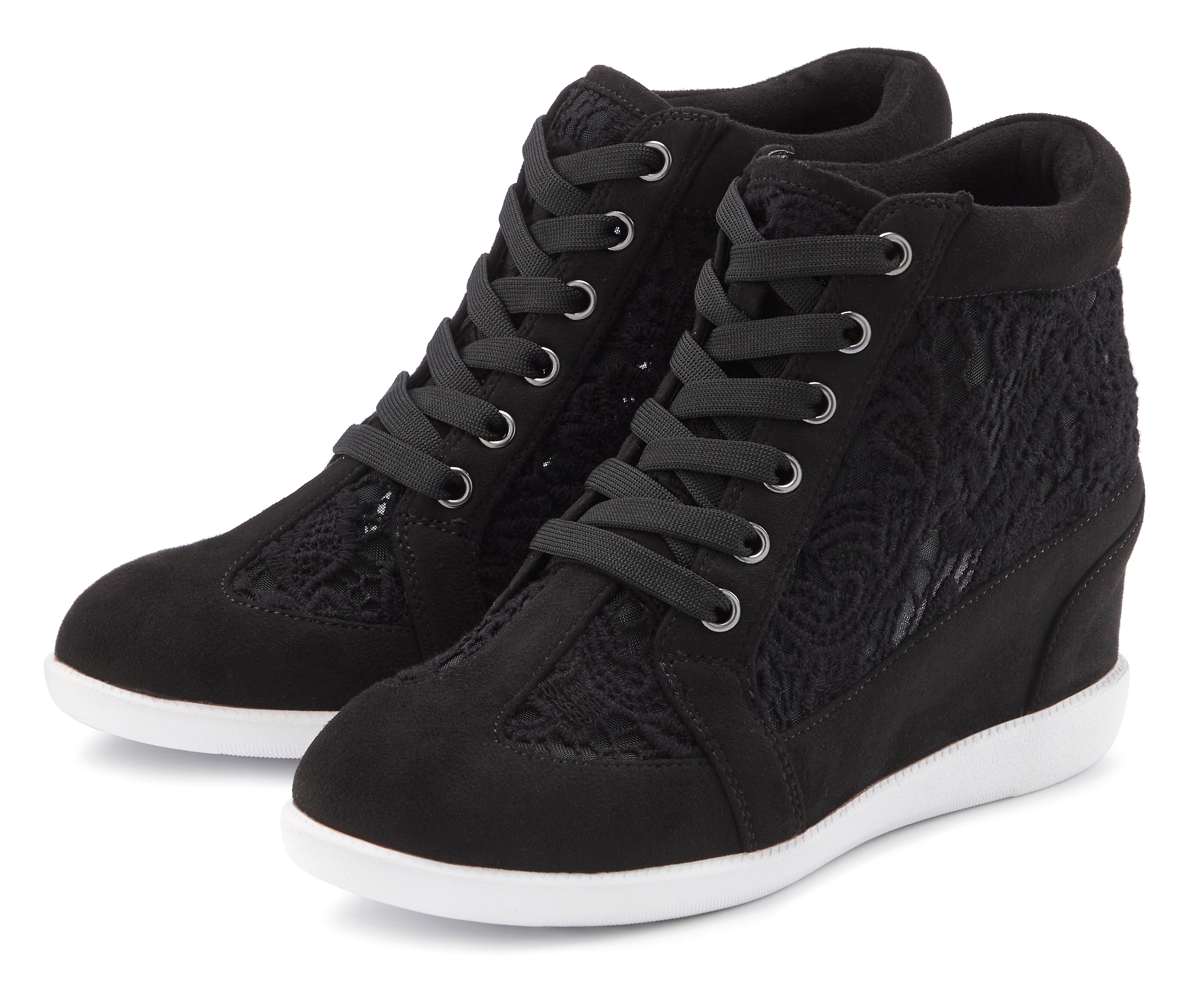Image of LASCANA Sneaker "Freizeitschuh, Keilstiefelette, Stiefelette," mit innenliegendem Keilabsatz und eleganten Spitzendetails