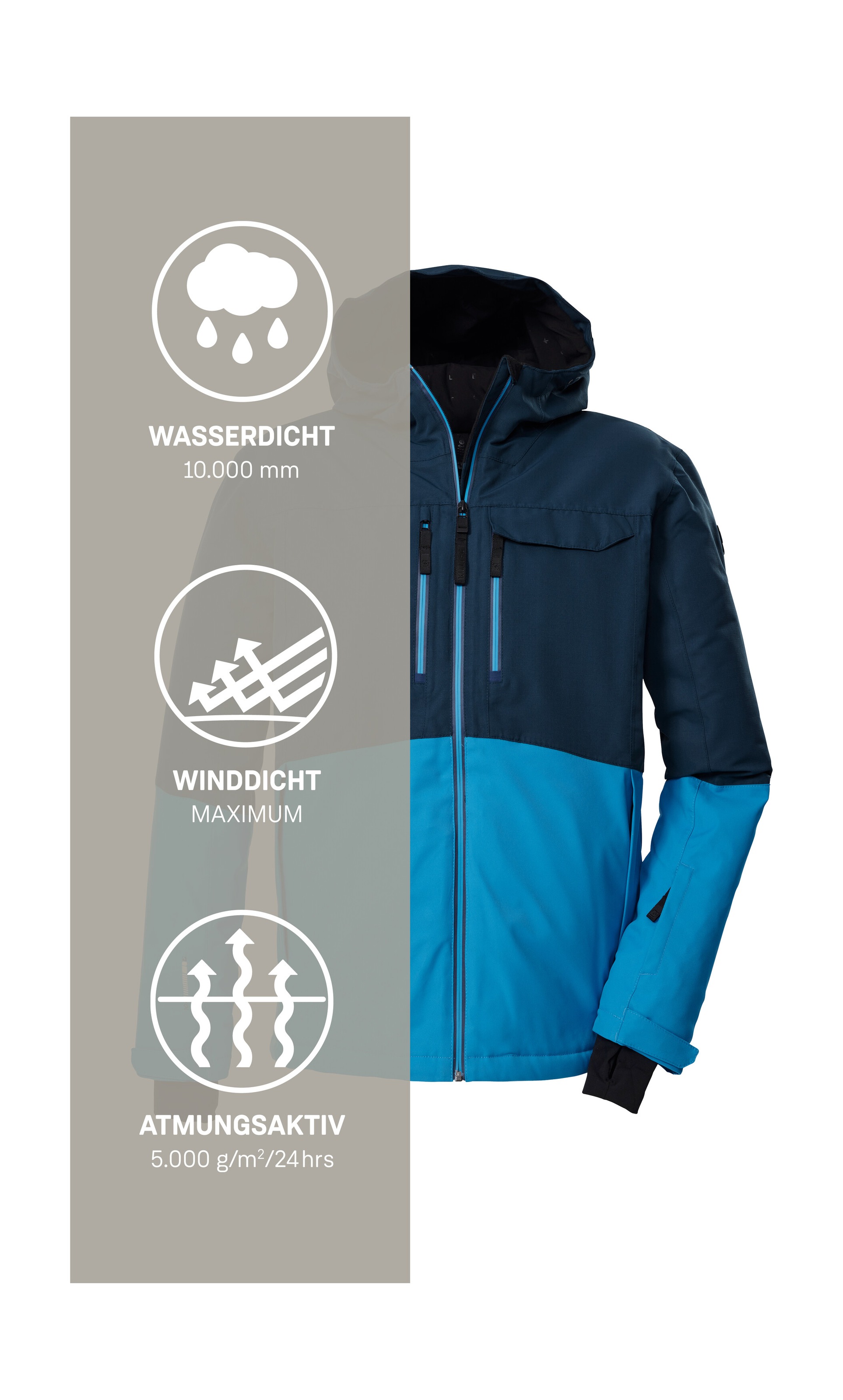 Killtec Veste de ski »KSW 53 MN SKI JCKT« veste de ski : imperméable, respirante, colourblock, nombreuses poches