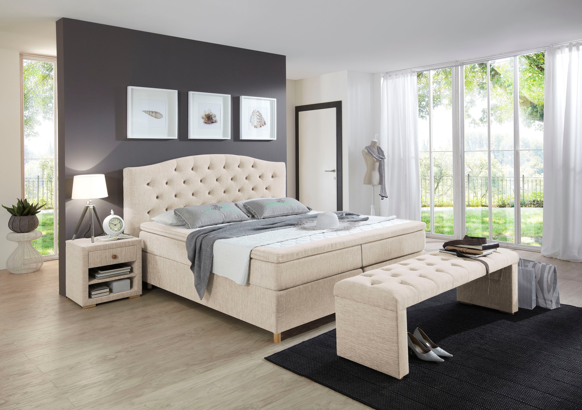 Image of Home affaire Boxspringbett "Claire" mit Vollmassiv-Unterbox, incl. Topper, verschiedene Härtegrade