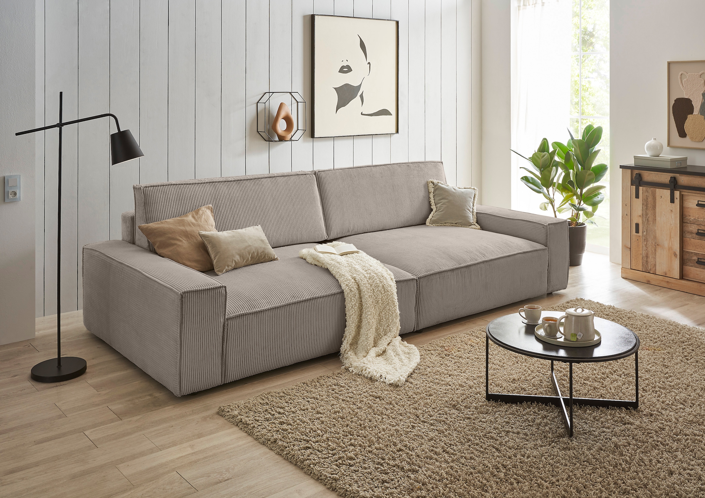 GOODproduct Big-Sofa »SHERWOOD XXL Cord, Big-Sofa (316cm), extra tiefe Sitzfläche 95 cm« bequemer Sitzkomfort, Cord u. Leinenoptik, Kedernaht