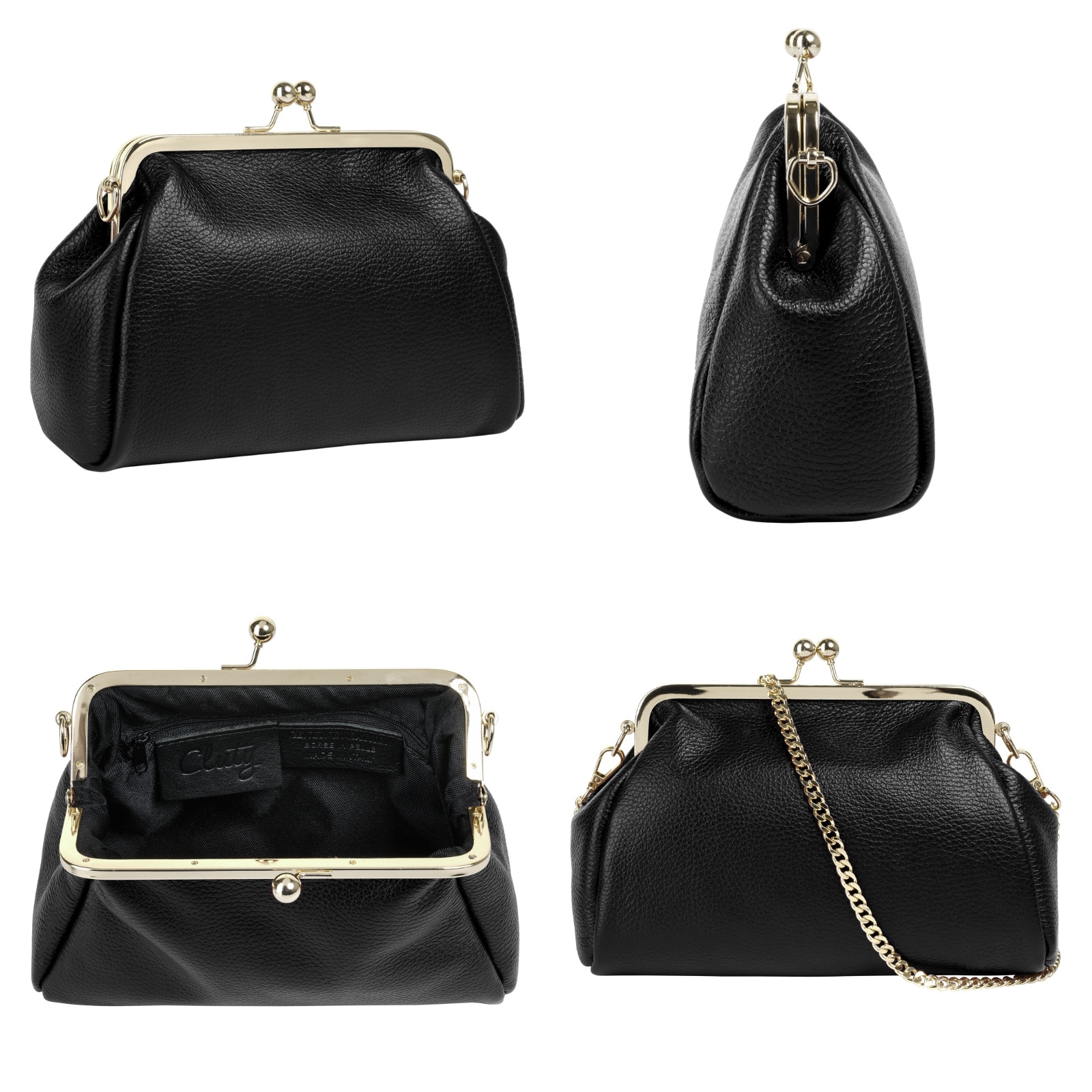 Cluty Abendtasche, echt Leder, Made in Italy