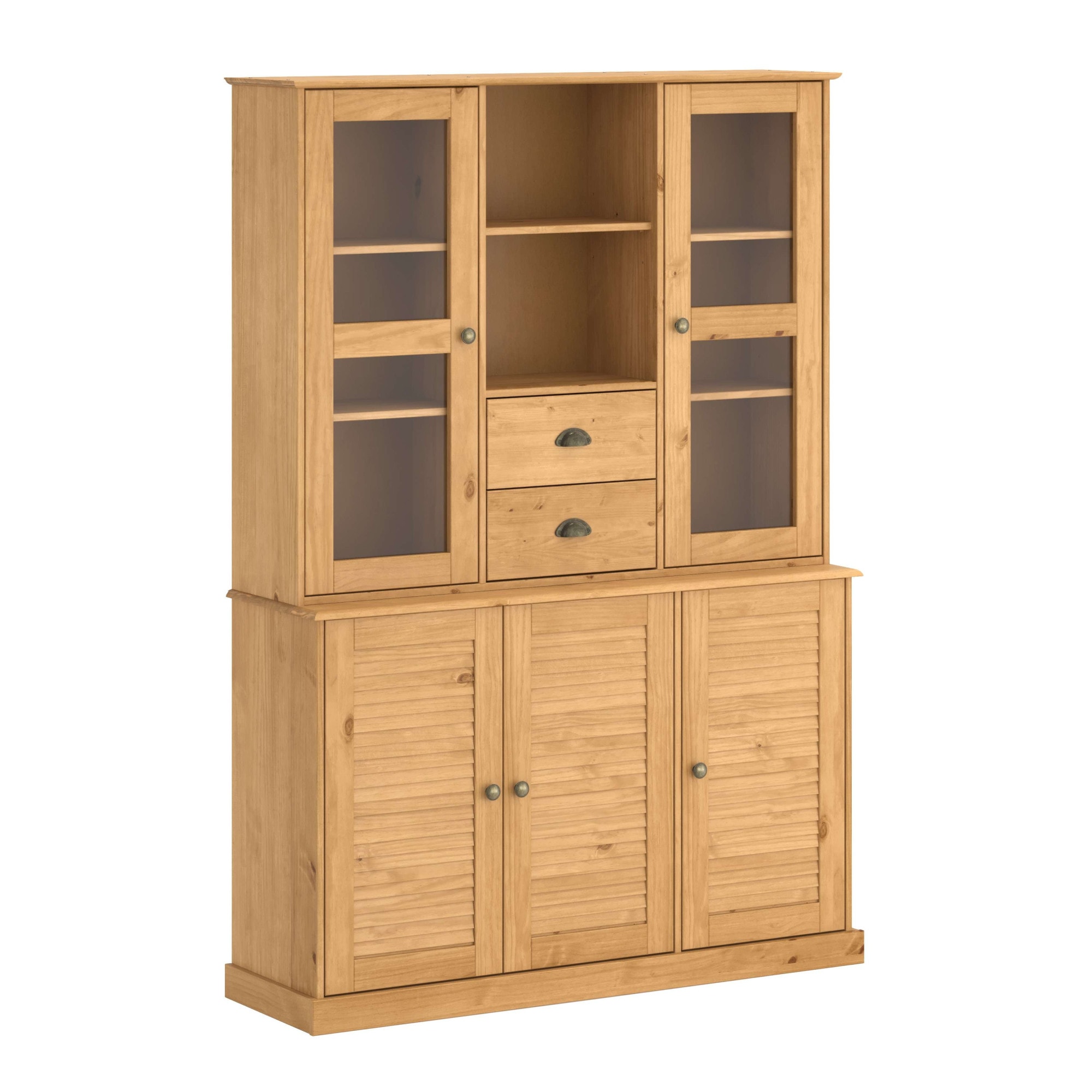 GOODproduct Buffet »Turia« avec portes vitrées et à lamelles, en pin massif FSC®, hauteur 180 cm