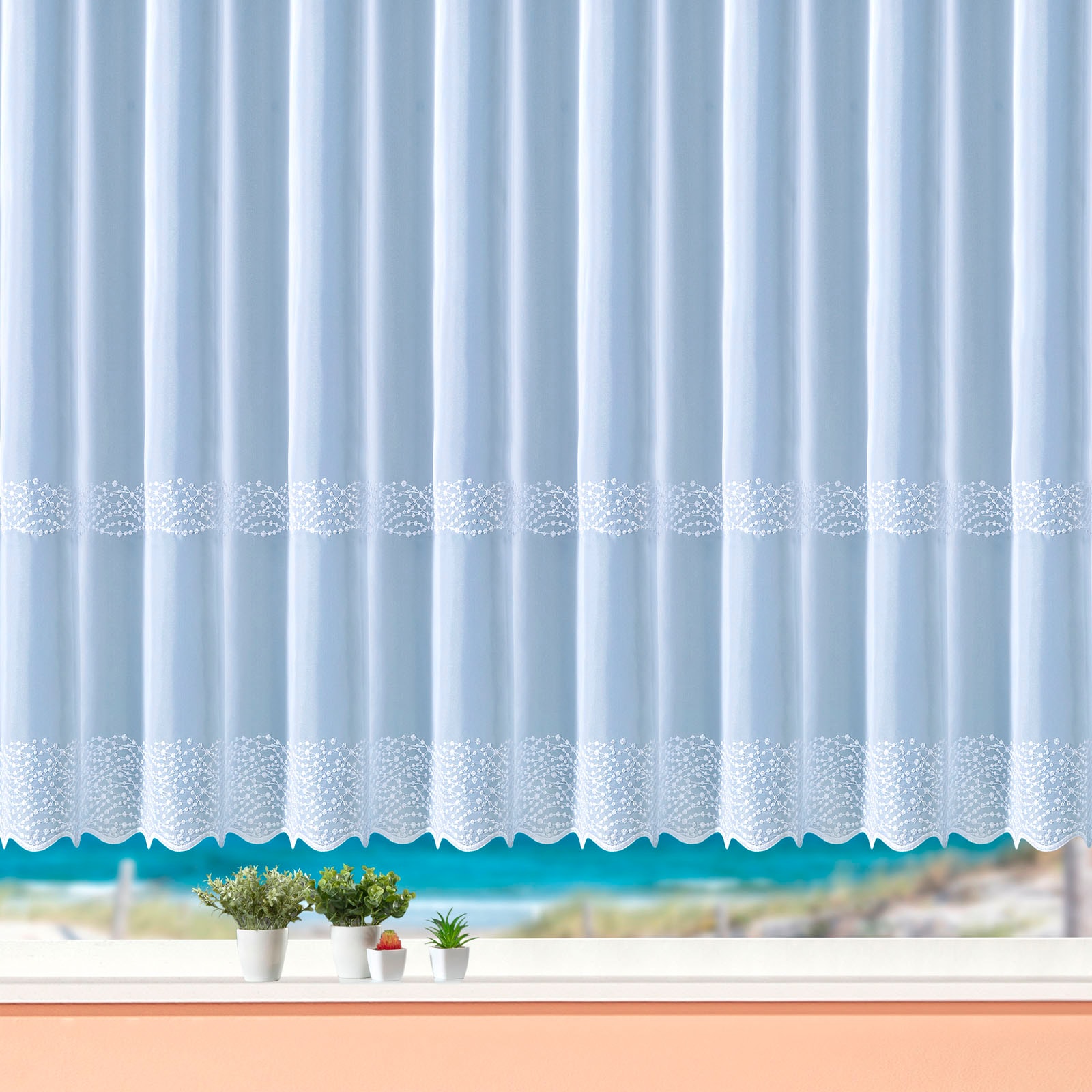 Weckbrodt Gardine »Duisburg« Kräuselband 1 Stk. tlg. echte Stickerei, Voile, transparent, Bordüre, Kante, gebogt, Store