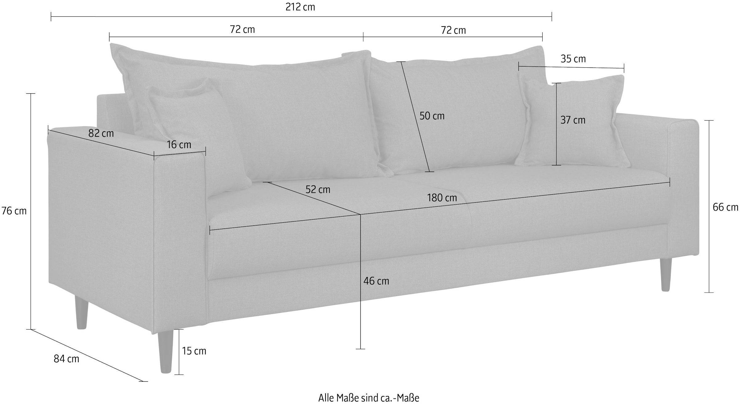 Home affaire 3-Sitzer »VEYRAS«, hoher Sitzkomfort, incl. 2 Zierkissen mit Keder, B/T/H: 212/84/76 cm