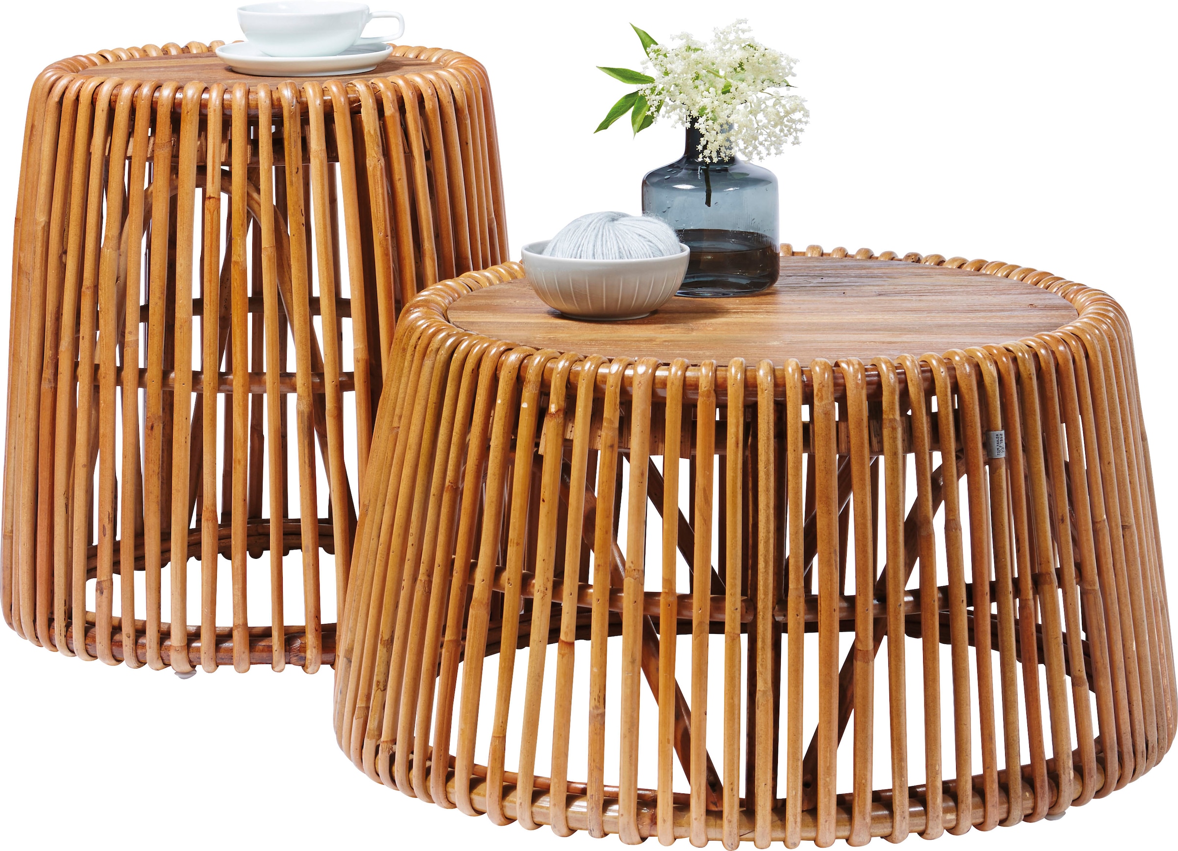 SIT Table d'appoint »T-RATTAN SIDE TABLE LARGE aus Rattan mit recycelter Teakholzplatte« structure conique en rotin avec plateau en teck recyclé
