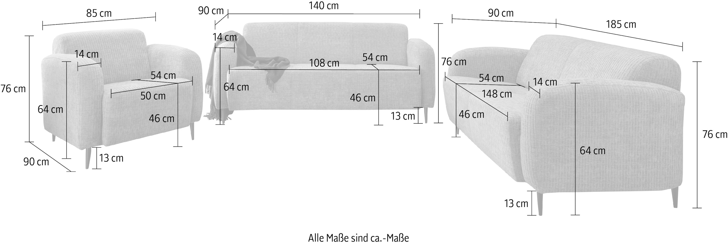 INOSIGN Polstergarnitur »Marone«, (Set, 3 tlg., 3-Sitzer, 2-Sitzer, Sessel), auch einzeln erhältlich