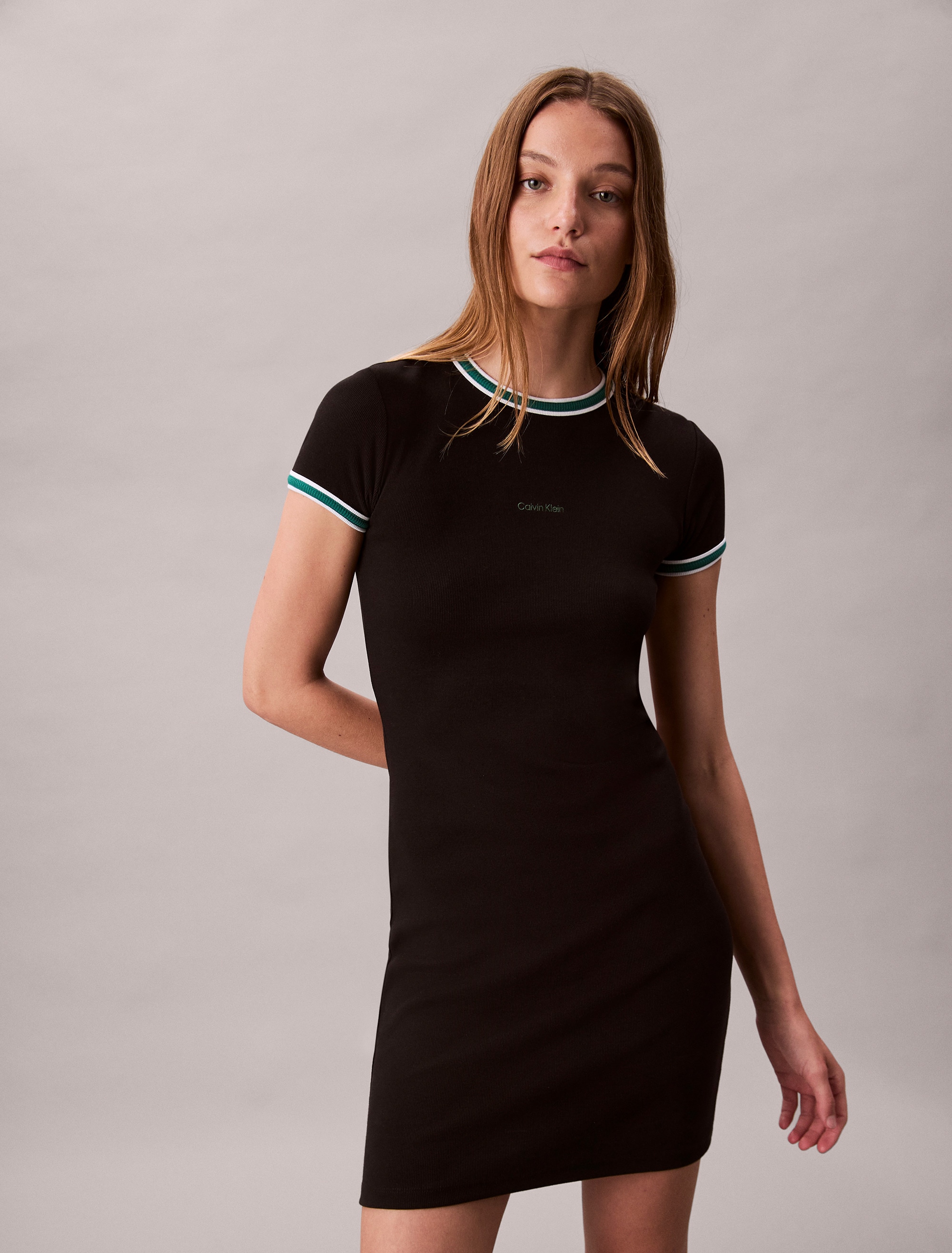Image of Calvin Klein Jeans Skaterkleid "SS COLOR BLOCK COTTON RIB BABY T" Ohne Tasche Mit Rundhalsausschnitt, regular fit