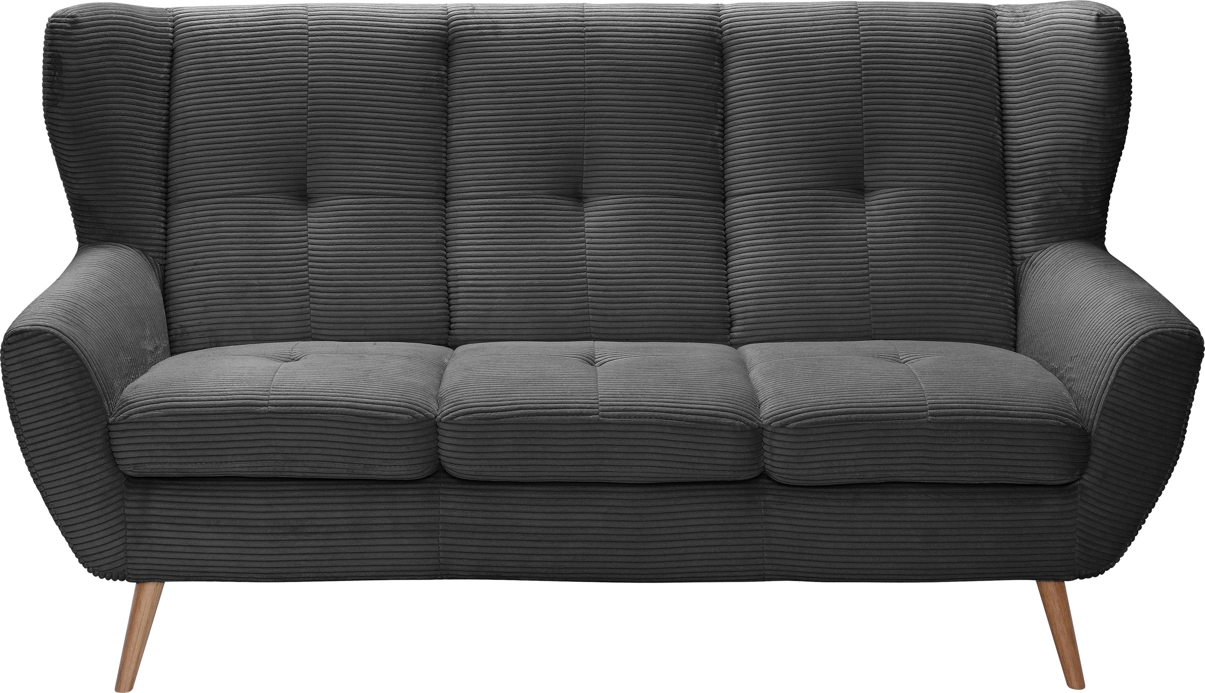 exxpo - sofa fashion 3-Sitzer »ALVESTA, Loungesofa, Küchensofa, hoher Sitzkomfort, Ohrenbackensofa«, gemütliche Rückenlehne, mit Knopfheftung und hohen Holzfüssen, in Cord