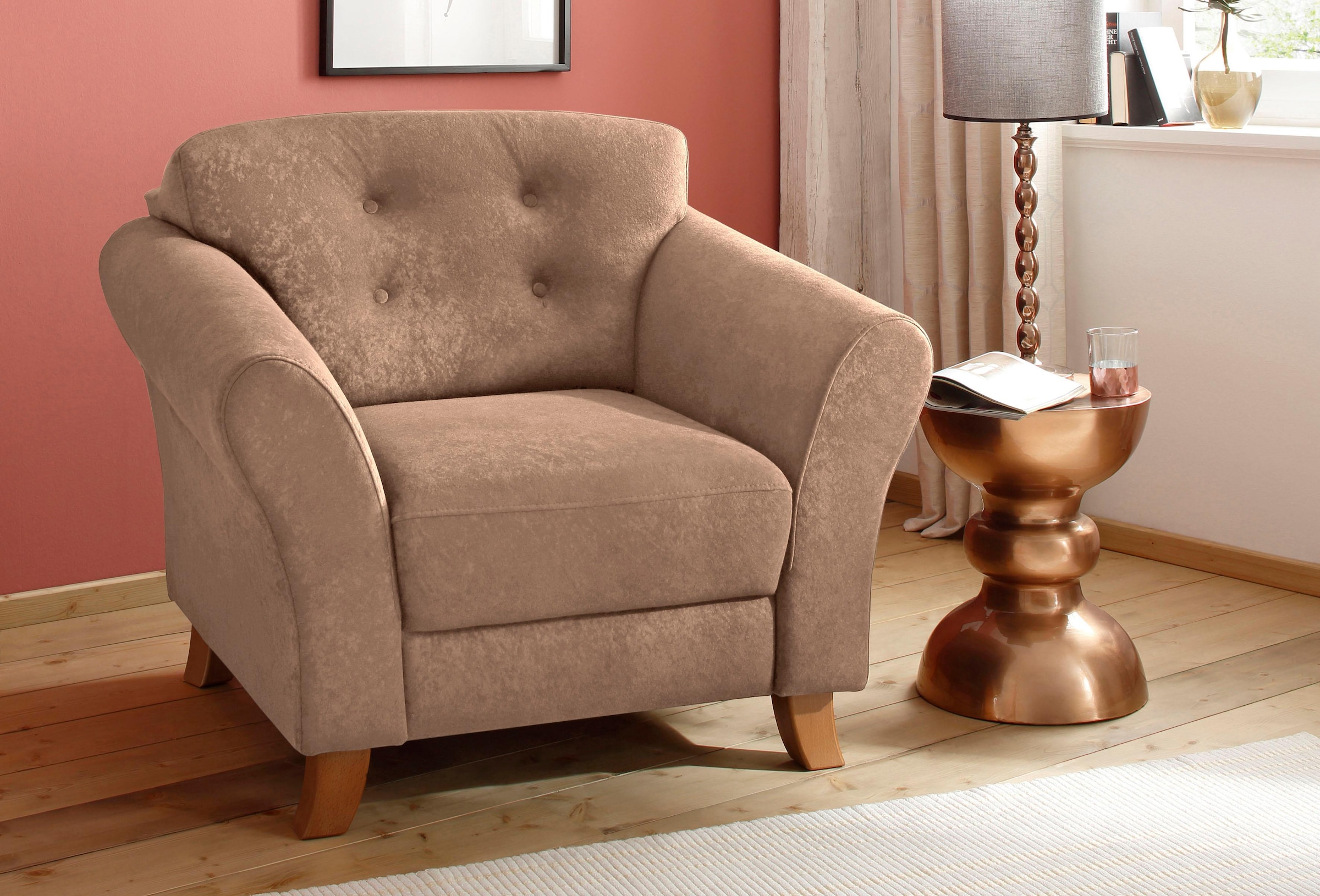 Home affaire Fauteuil »Trondheim« mit Federkern, Knopfheftung im Rücken