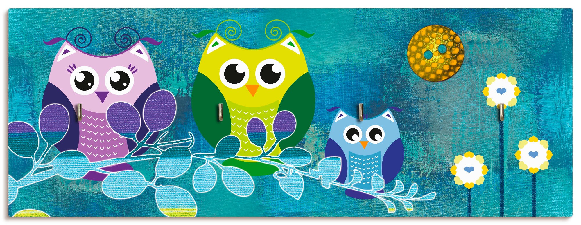 Image of Artland Hakenleiste »Nachteule im Mondschein«, aus Holz mit 4 Schlüsselhaken – Schlüsselboard, Schlüsselbretter, Schlüsselhalter, Schlüsselaufhänger für den Flur – Stil: Modern bei Ackermann Versand Schweiz