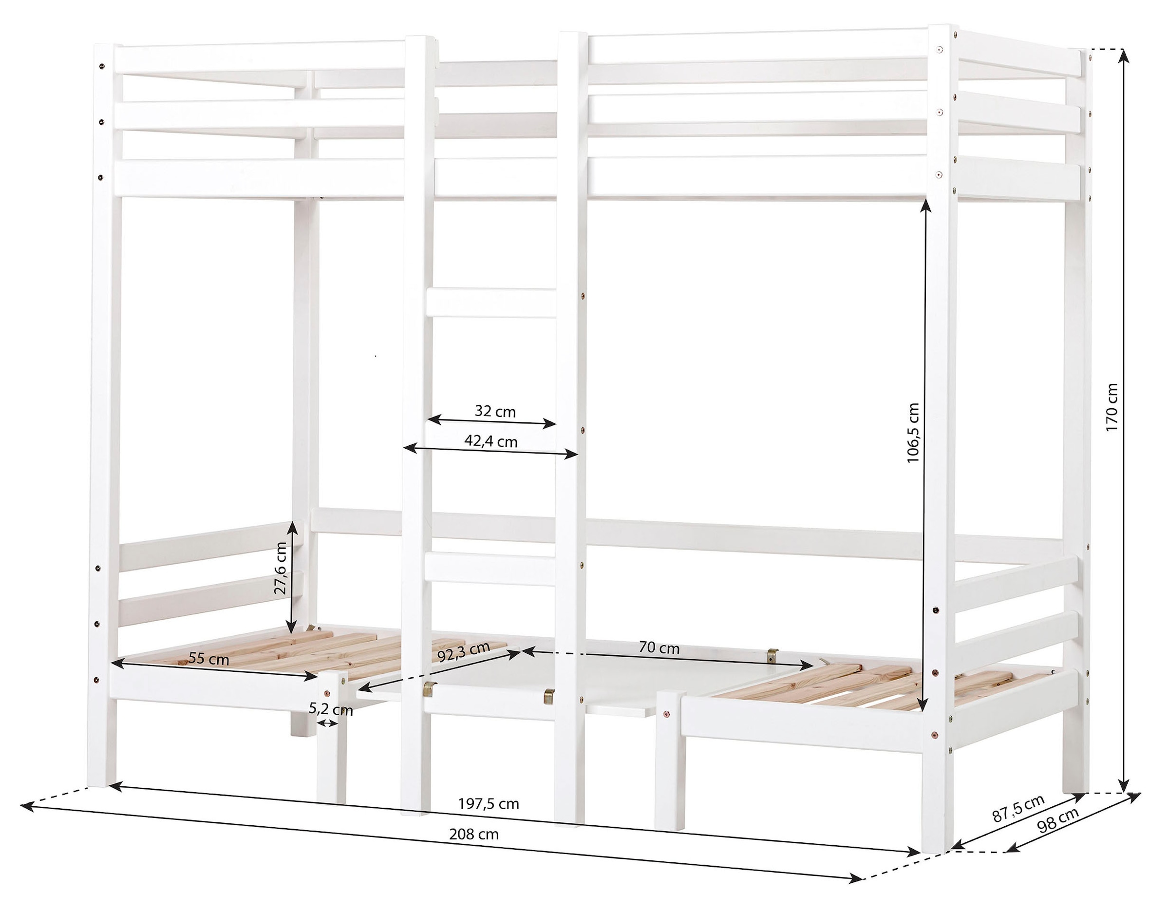Hoppekids Hochbett »ECO Dream, Kinderbett mit Funktion - Praktisch & flexibel« Unteres Bett nutzbar als Bett oder Sitzgruppe. Matrazenbezug: PINK