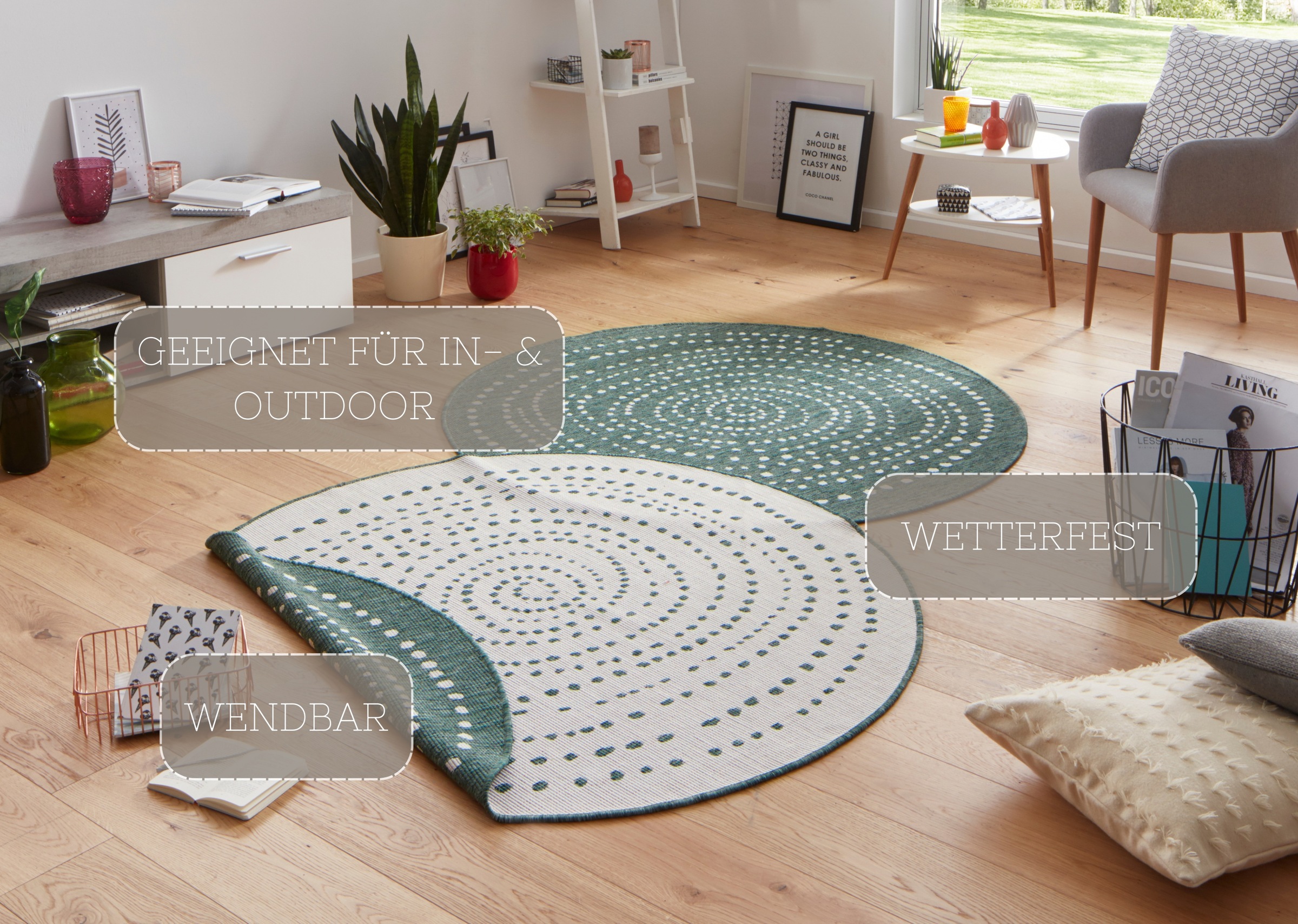 NORTHRUGS Teppich »Bali«, rund, 5 mm Höhe, In-& Outdoor, Wetterfest, Balkon, Garten, Wohnzimmer, Wasserfest