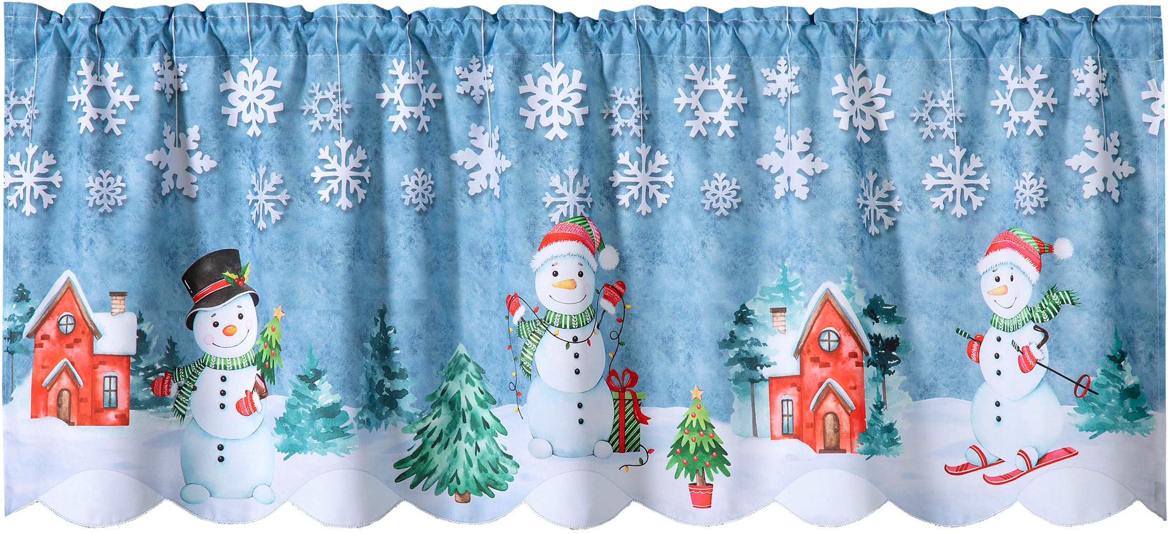 Image of Weckbrodt Scheibengardine "Schneemann" Stangendurchzug 1 Stk. tlg. Bistro, Gardine, Tunnelzug, blickdicht, bedruckt, HxB 45x120cm, Store