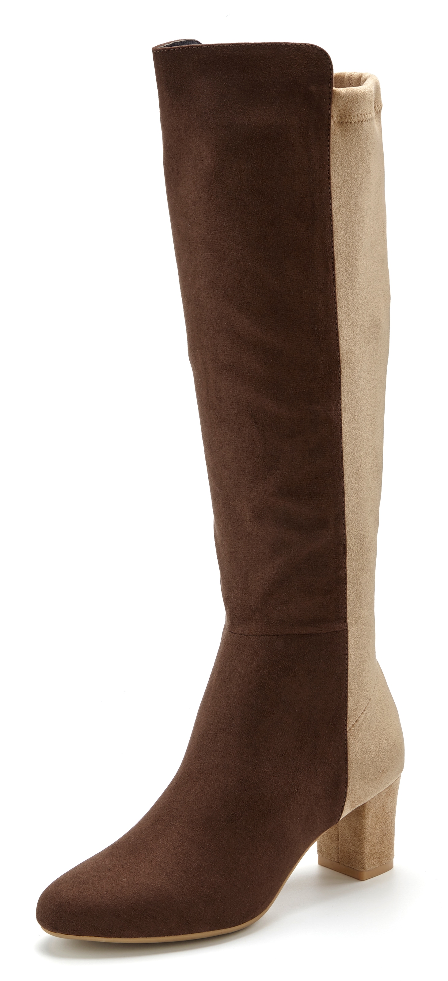 LASCANA Stiefel »Langschaftstiefel, Stiefelette,«  mit Blockabsatz in elegant zweifarbiger Optik