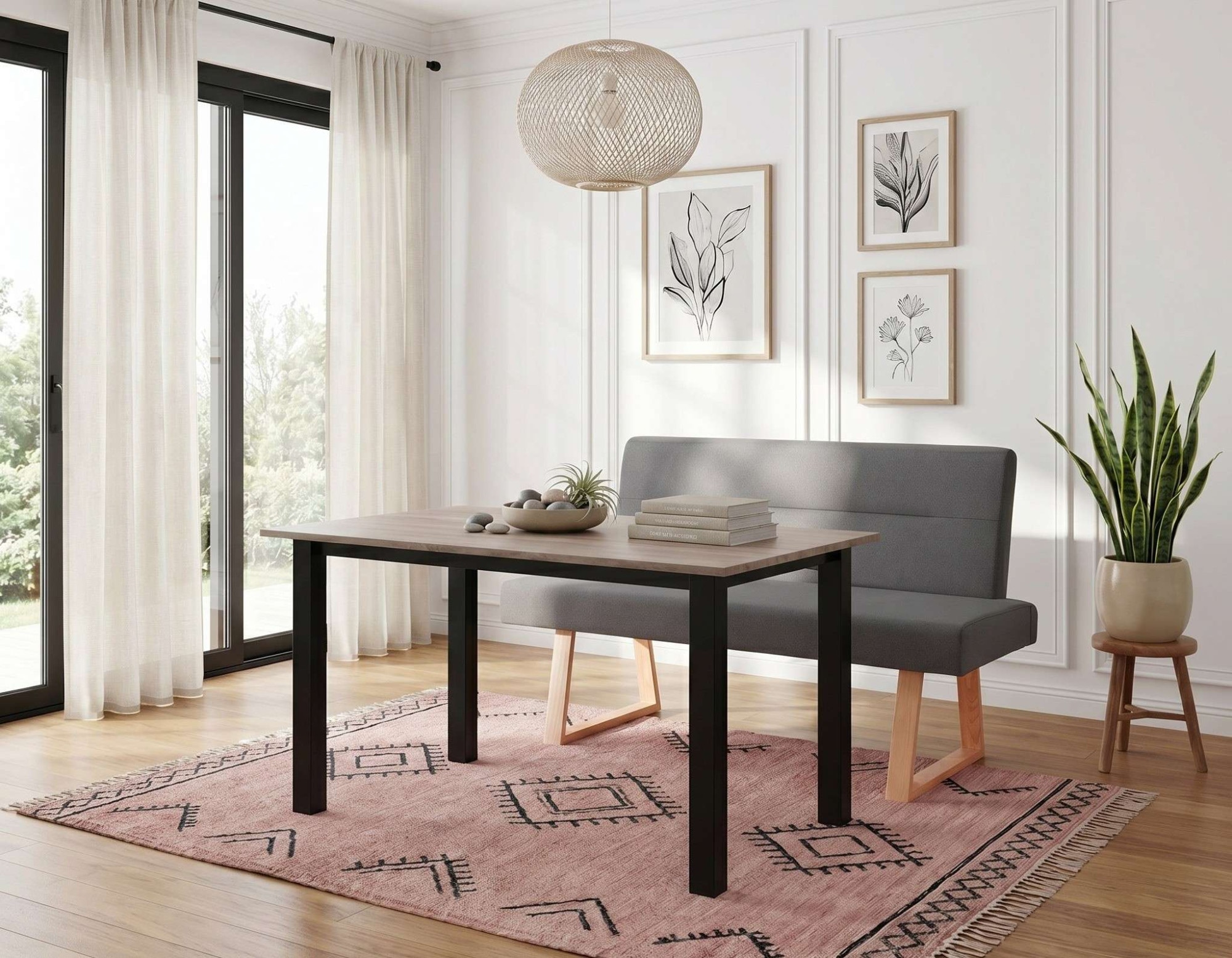 GOODproduct Essbank »Mellio« Beine aus massiver Eiche, pflegeleichtem Webstoff Bezug, Breite 140 cm