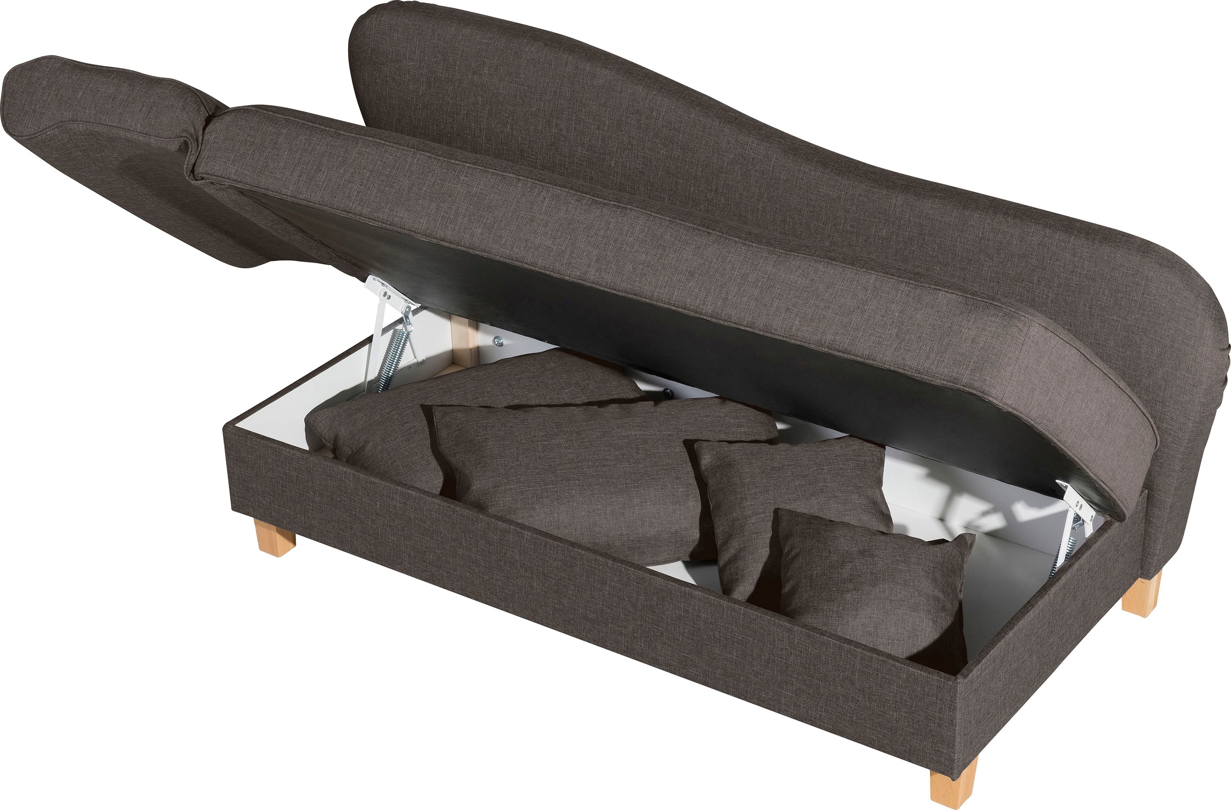Max Winzer® Recamiere »Saturn mit verstellbarer Armlehne und Bettkasten, bequem zum Relaxen«, Armlehne links oder rechts, inkusive 4 Kissen