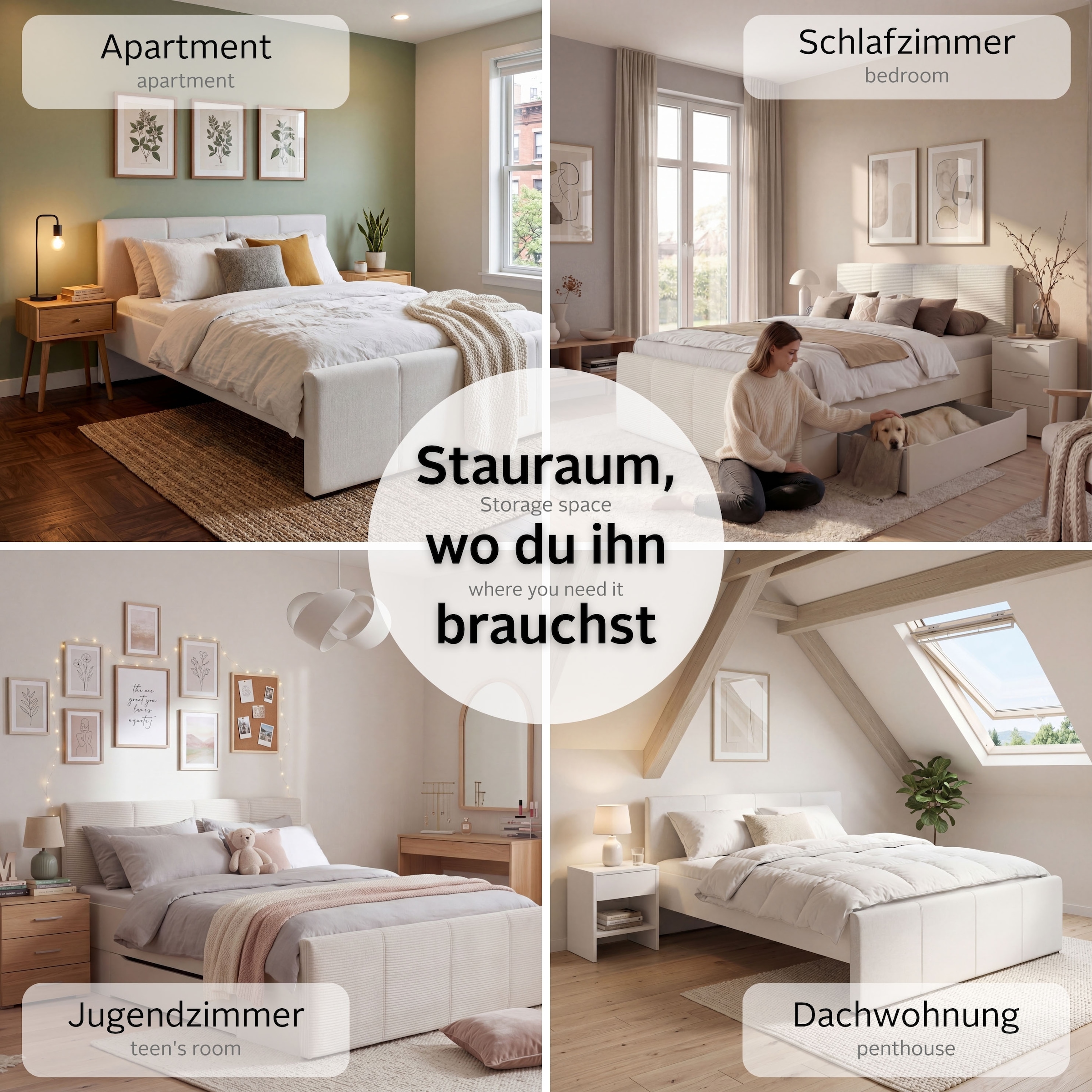 GOODproduct Bett »Doppelbett Polsterbett Stauraumbett AGORDO« 180x200 cm, Kopf- und Fussteil aus Cordstoff oder Webstoff,  praktische Bettschubkästen für zusätzlichen Stauraum MADE IN GERMANY