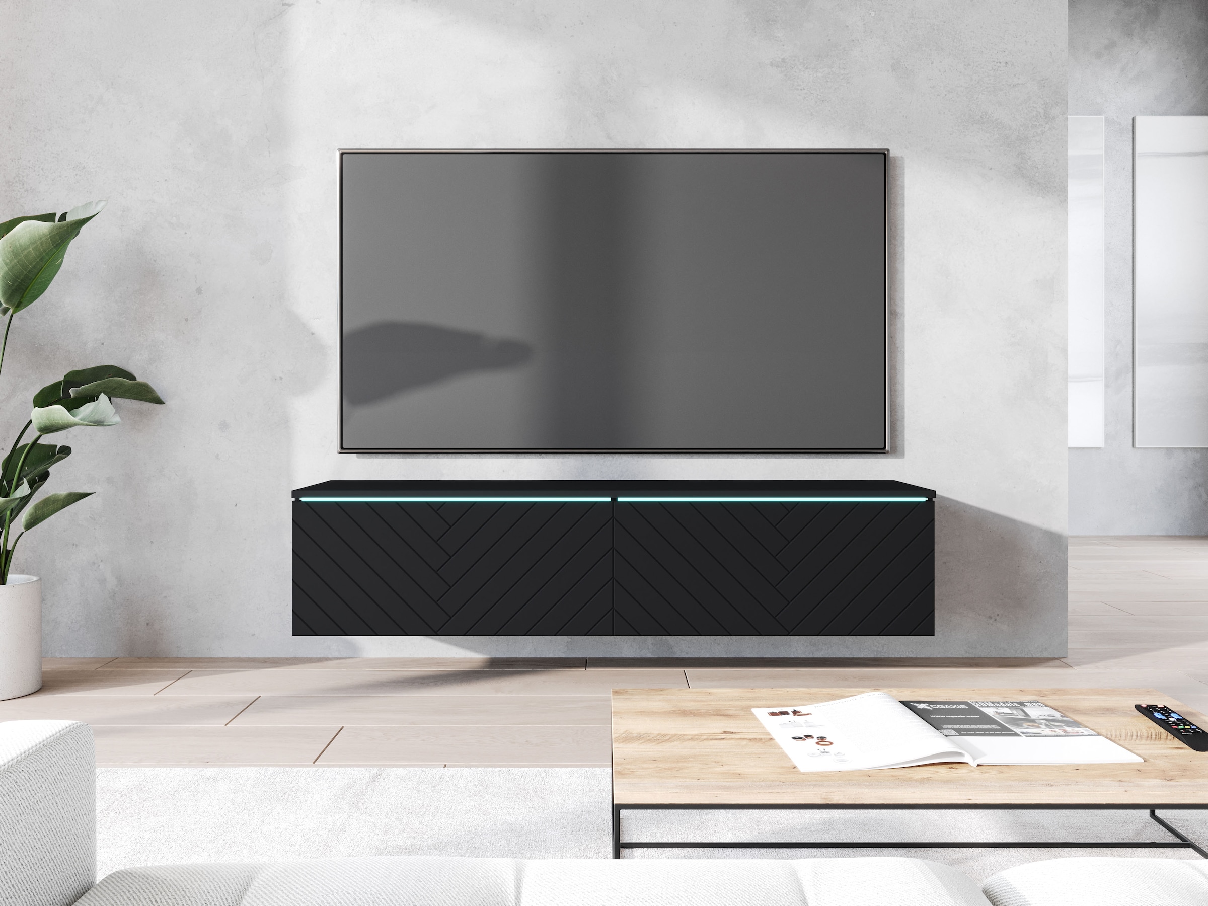 Image of Home affaire Lowboard "wahlweise mit oder ohne Beleuchtung" 1 Stk. tlg. 140 cm TV-Board ohne Griffe, mit viel Stauraum, stehend und hängend