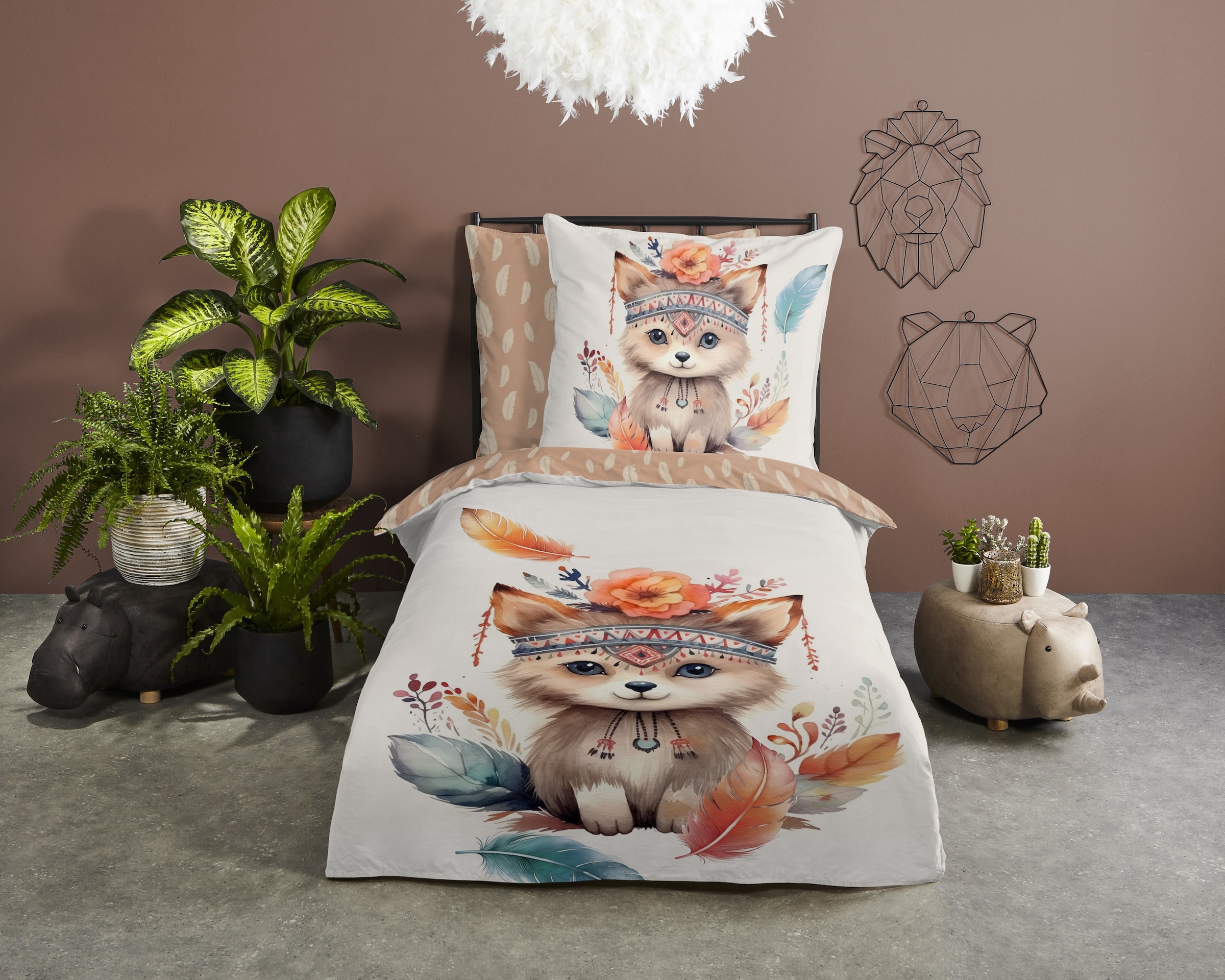 good morning Kinderbettwäsche »Hay«, Baumwolle, 135x200, Reissverschluss, Wendeoptik, Kind, Fuchs, Boho Sand