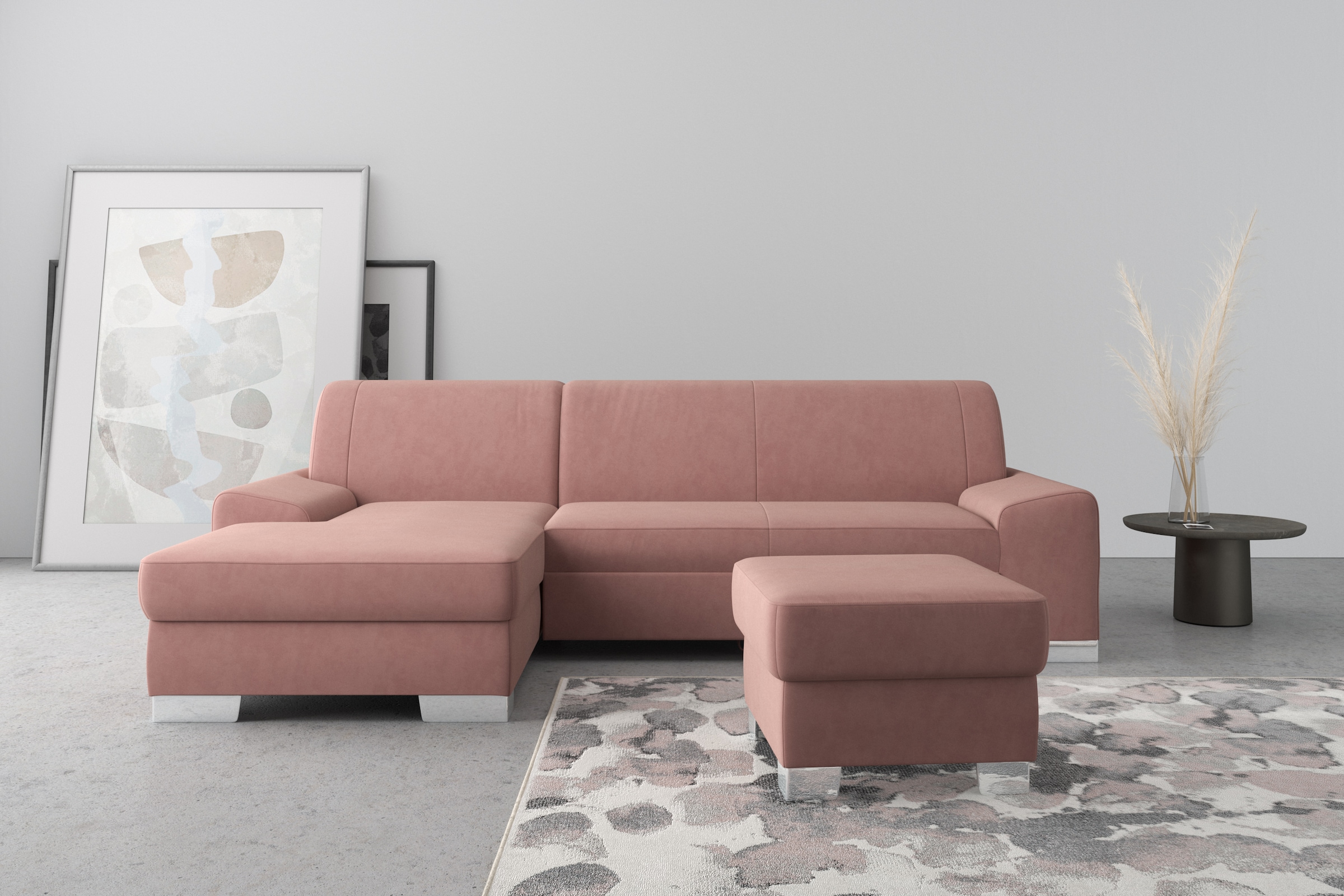 Image of DOMO collection Ecksofa "Anzio L-Form, whlw. Bettfunktion, Federkern, hochwertig, Breite 271 cm" Ohne Bettfunktion, Recamiere links, Samtoptik, malve