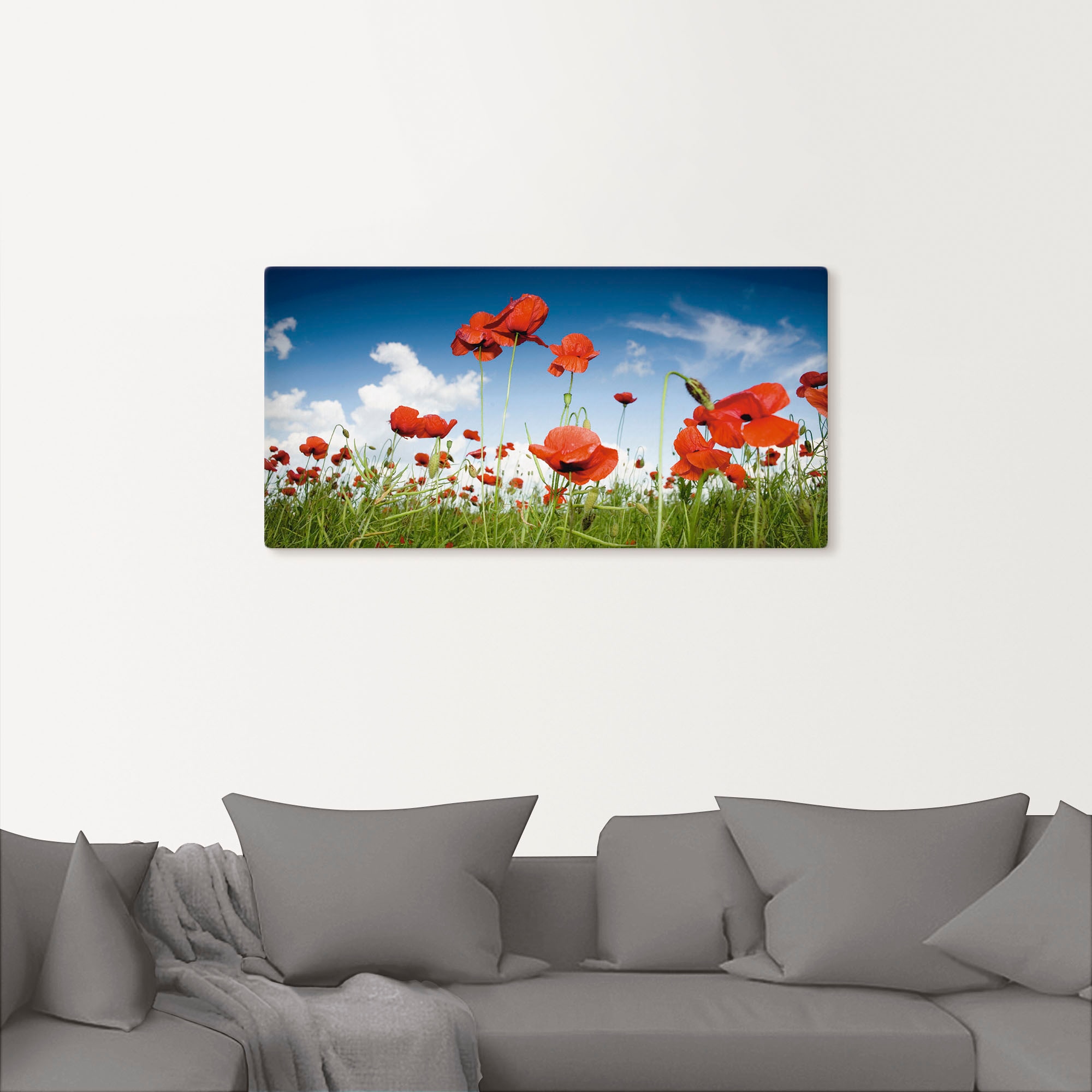 Artland Wandbild »Feld mit Mohnblumen unter Himmel«, Blumenwiese, (1 St.), als Leinwandbild, Wandaufkleber in verschied. Grössen