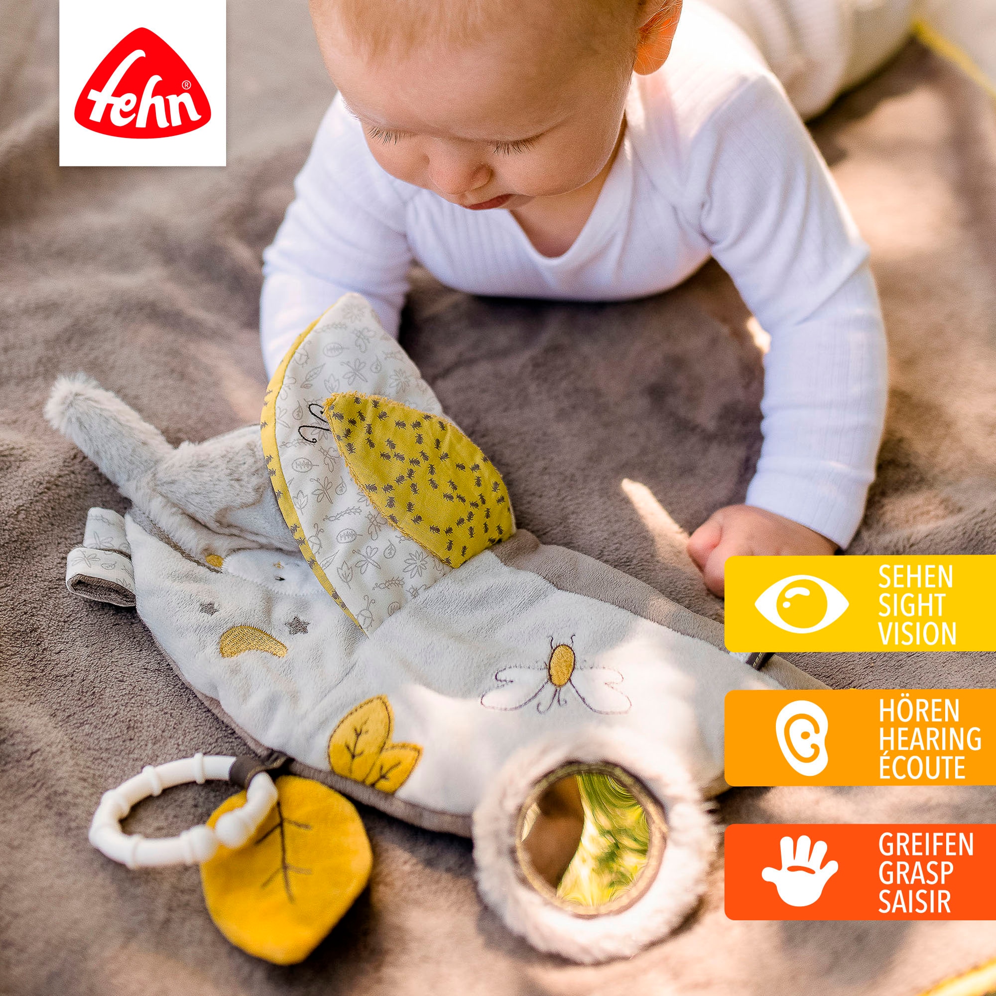 Fehn Greifspielzeug »Australia, Stoffbuch«, mit Ring zur Befestigung an Kinderwagen, Babyschale oder Bett
