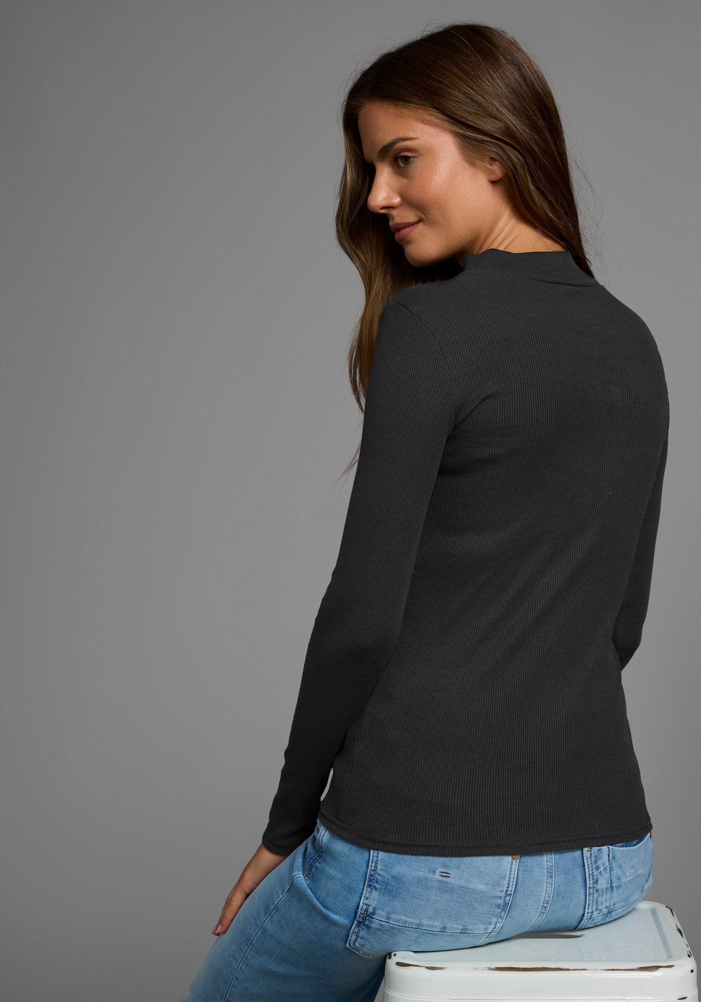 AJC Langarmshirt, langärmelig, Basic-Stil, Stehkragen, ideal für Büro und Freizeit