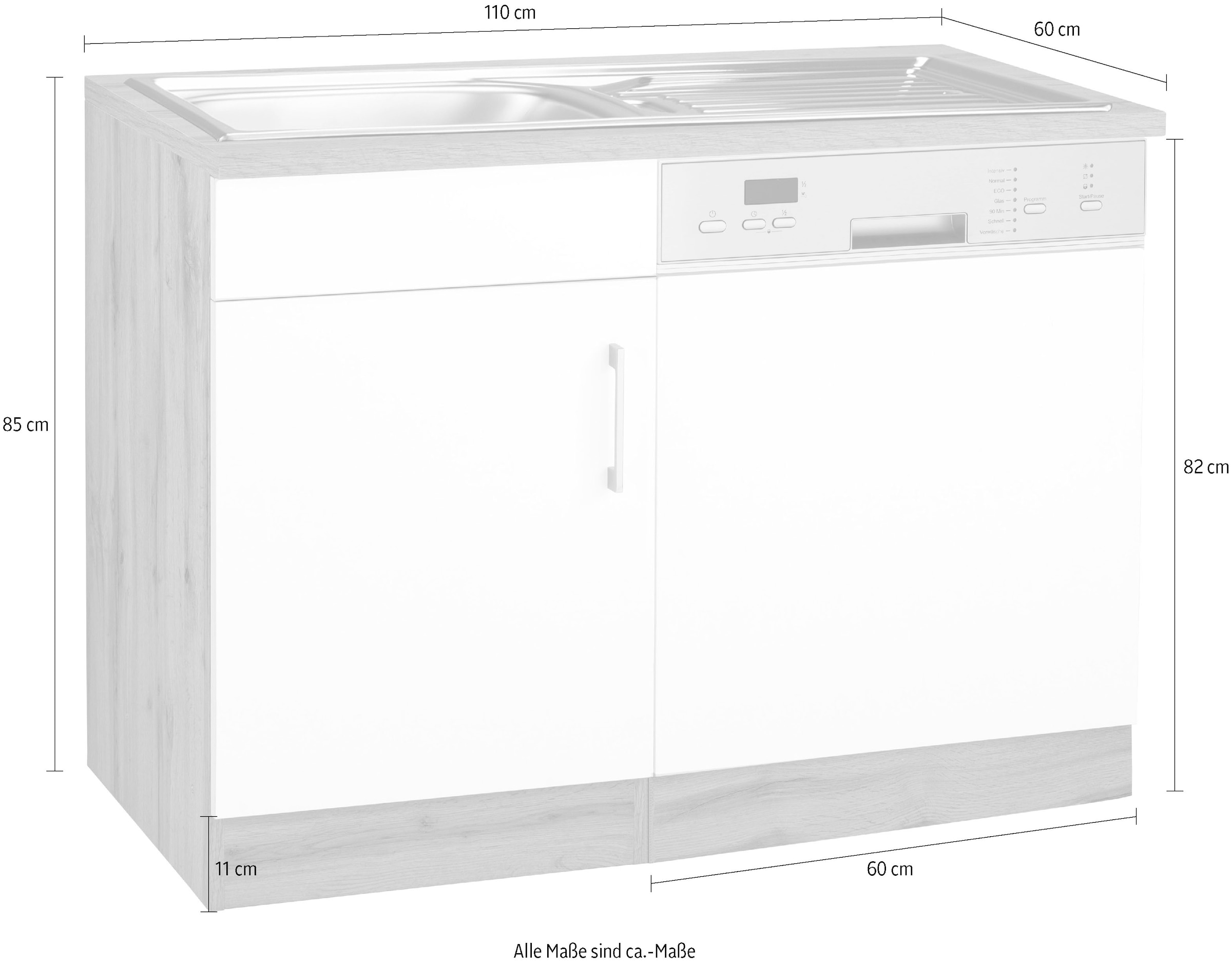 KOCHSTATION Meuble évier »KS-Colmar« 110 cm, façade et plinthe pour lave-vaisselle semi-intégré