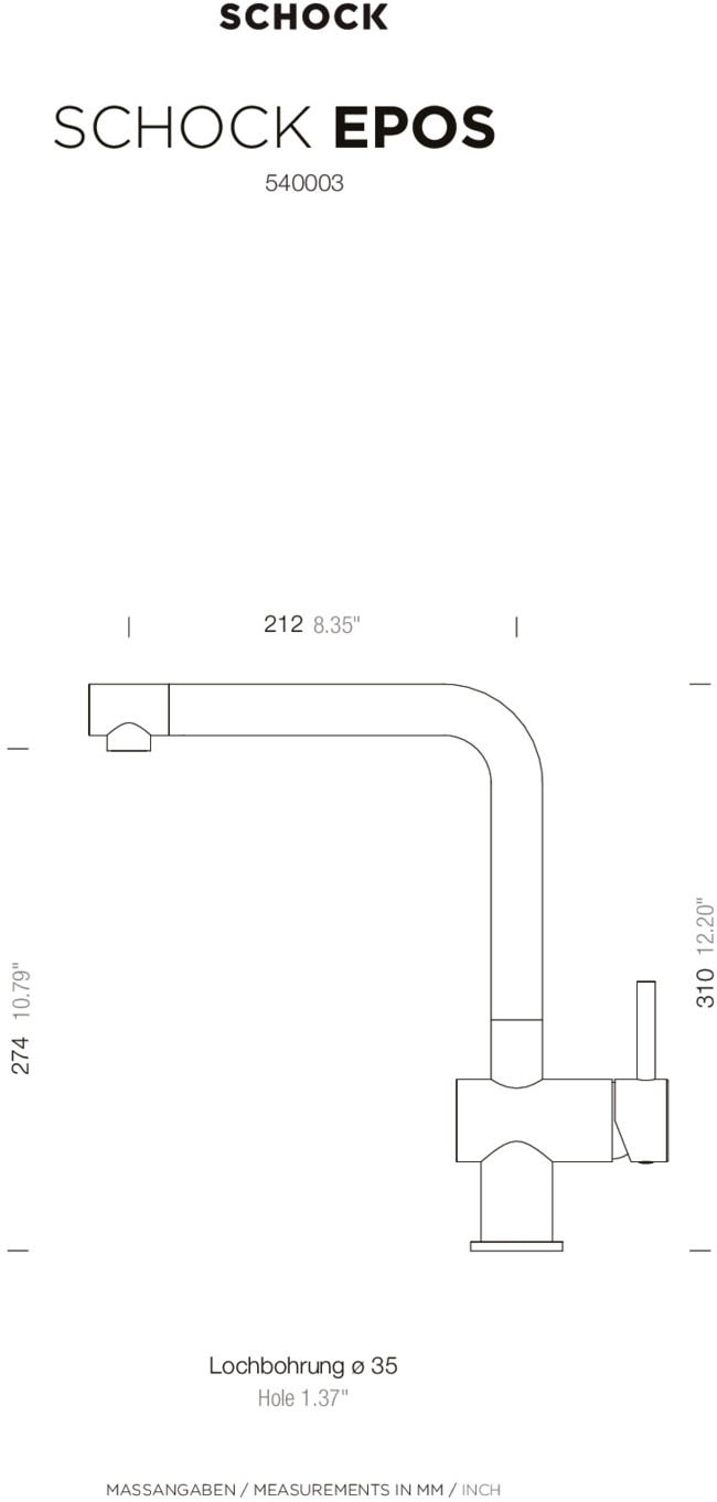 Schock Robinetterie de cuisine »Epos« Niederdruck, Festauslauf, Schwenkbereich 360°