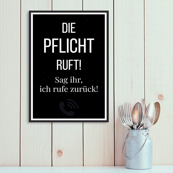 Image of queence Metallbild "Pflicht ruft" Schriftzug Schriftzüge Schwarz-Weiss 1 Stk. tlg. Stahlschilder