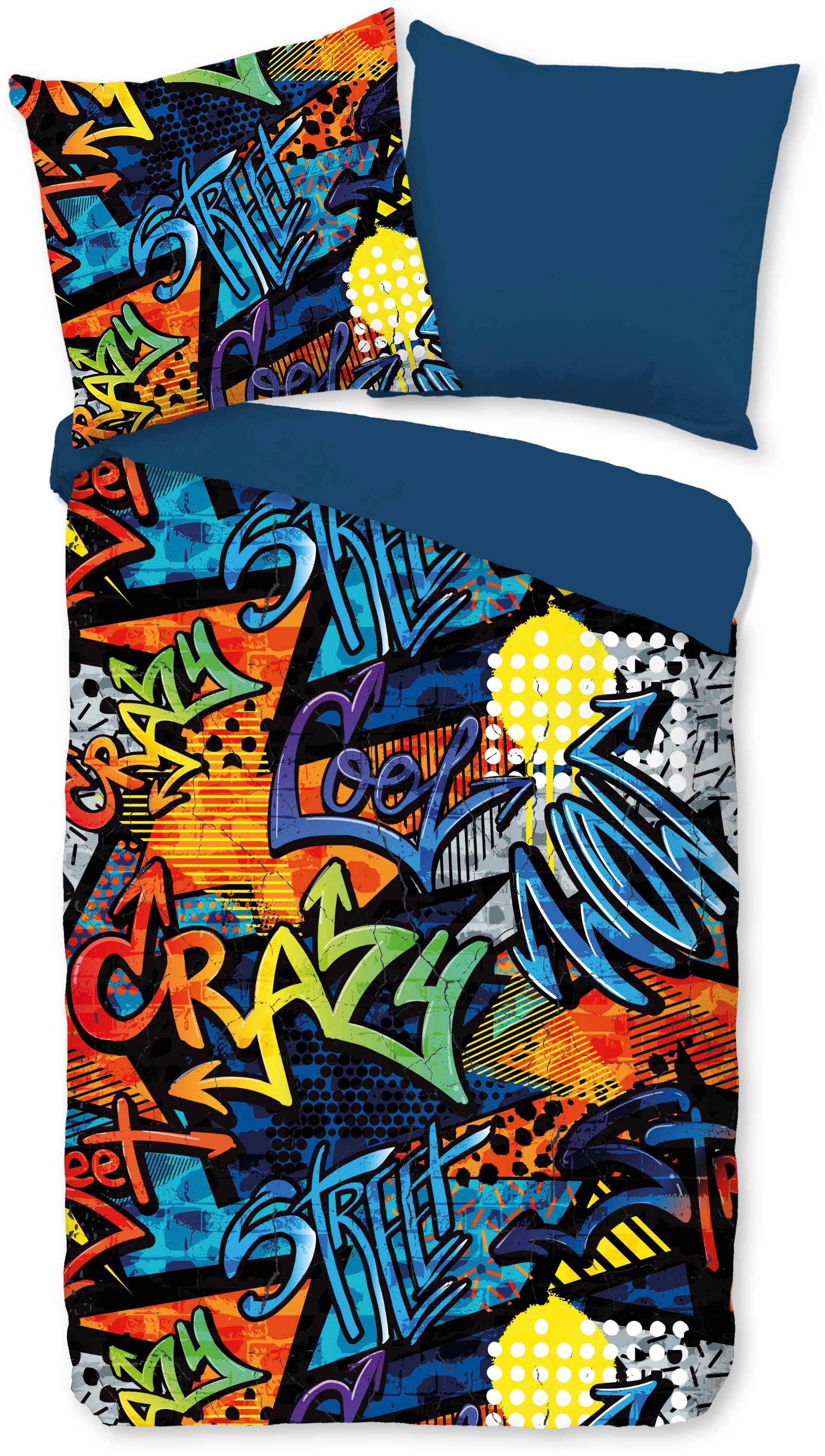 PURE luxury collection Kinderbettwäsche »Jeff«, Mikrofaser, 135x200, Reissverschluss, Wendeoptik, Junge, Kind, Graffiti