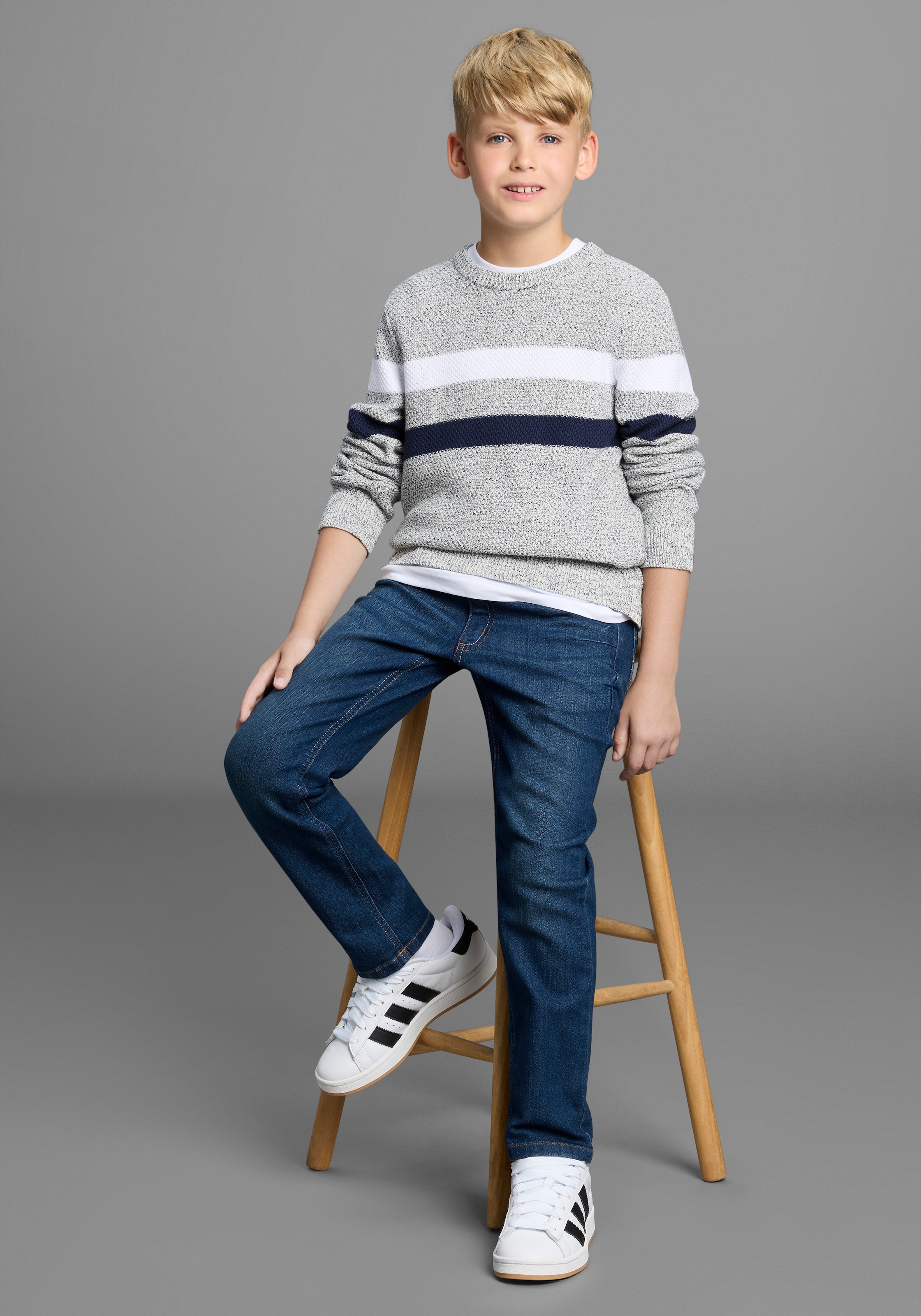 Bruno Banani Pull en tricot »Ringelpullover in modischer Strickstruktur« NEU: BRUNO BANANI für TEENS! Pullover in Melangeware