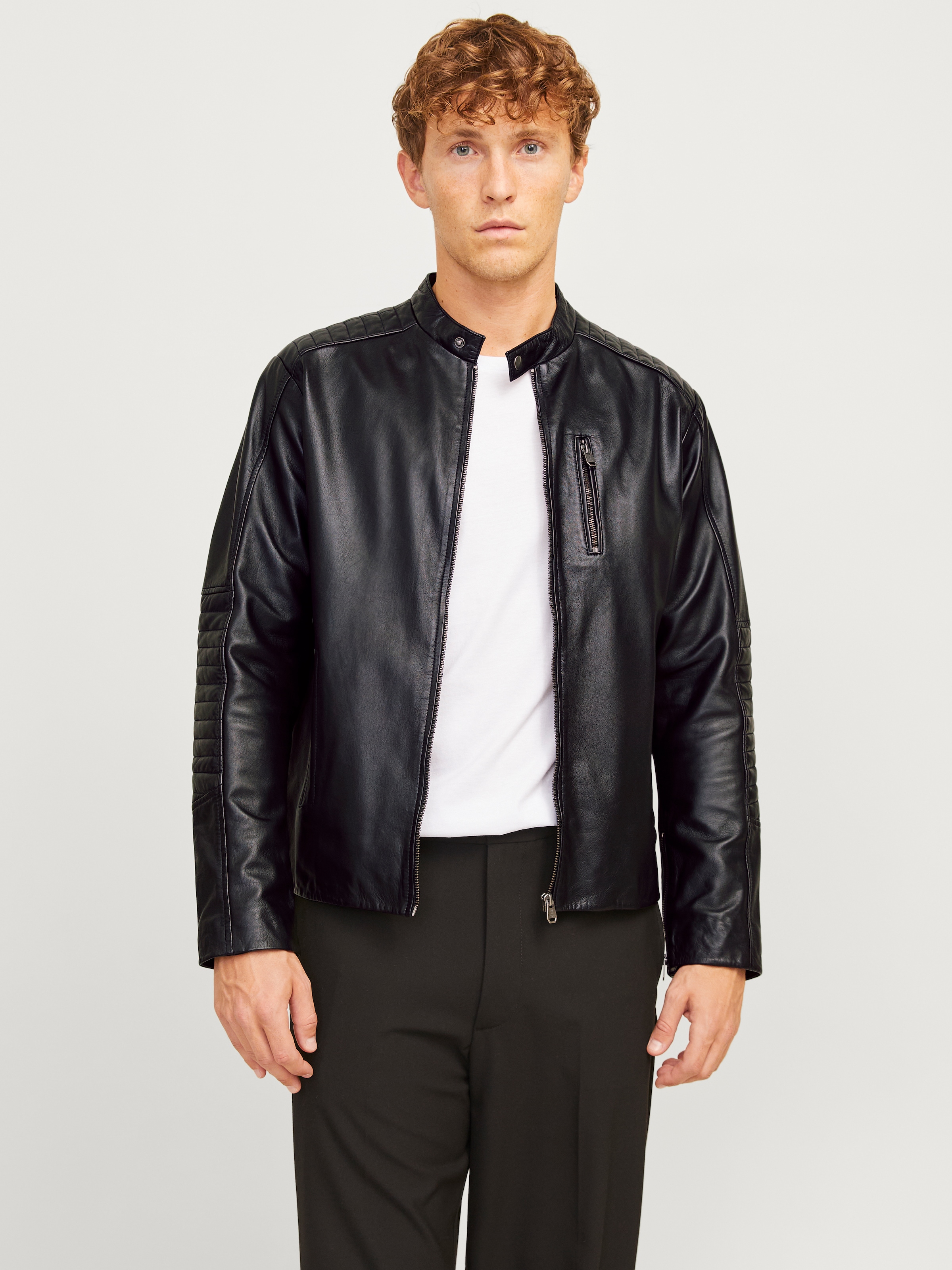 Jack & Jones Lederjacke »JJELIAM LAMB LEATHER JACKET NOOS«, ohne Kapuze, mit markanter...