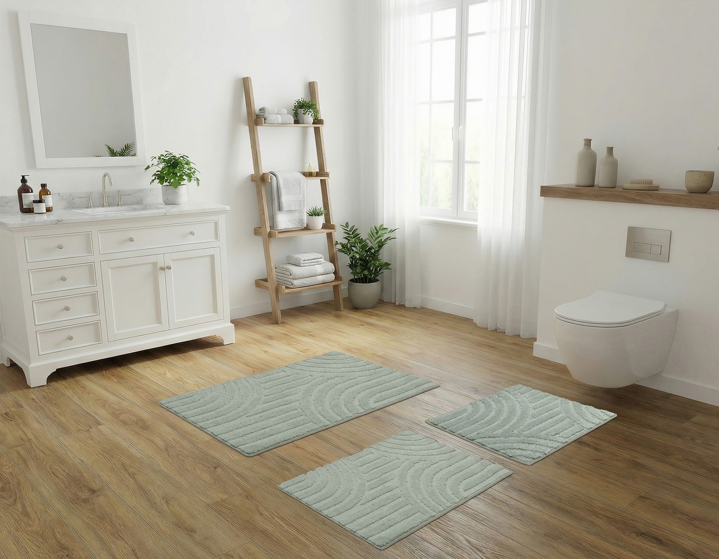 GOODproduct Tapis de bain »Regona Scandi, Badvorleger, Badezimmer Teppich, Duschvorleger« Höhe 10 mm revêtement antidérapant Résistant Tapis de bain, couleurs unies, effet relief, motif moderne, Zen